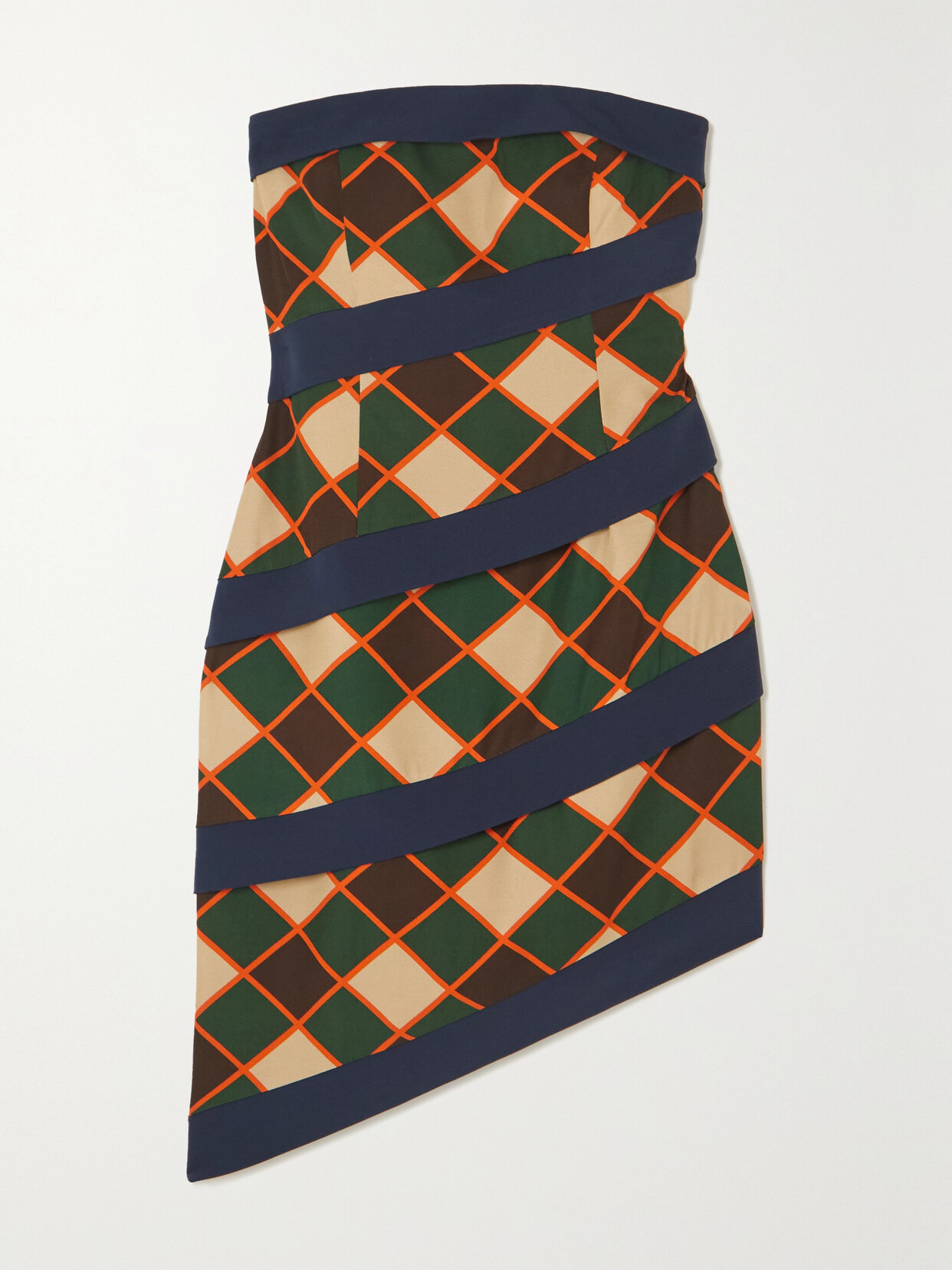 Ahluwalia Robyn Strapless Asymmetric Printed Recycled-twill Mini Dress In Neutrals