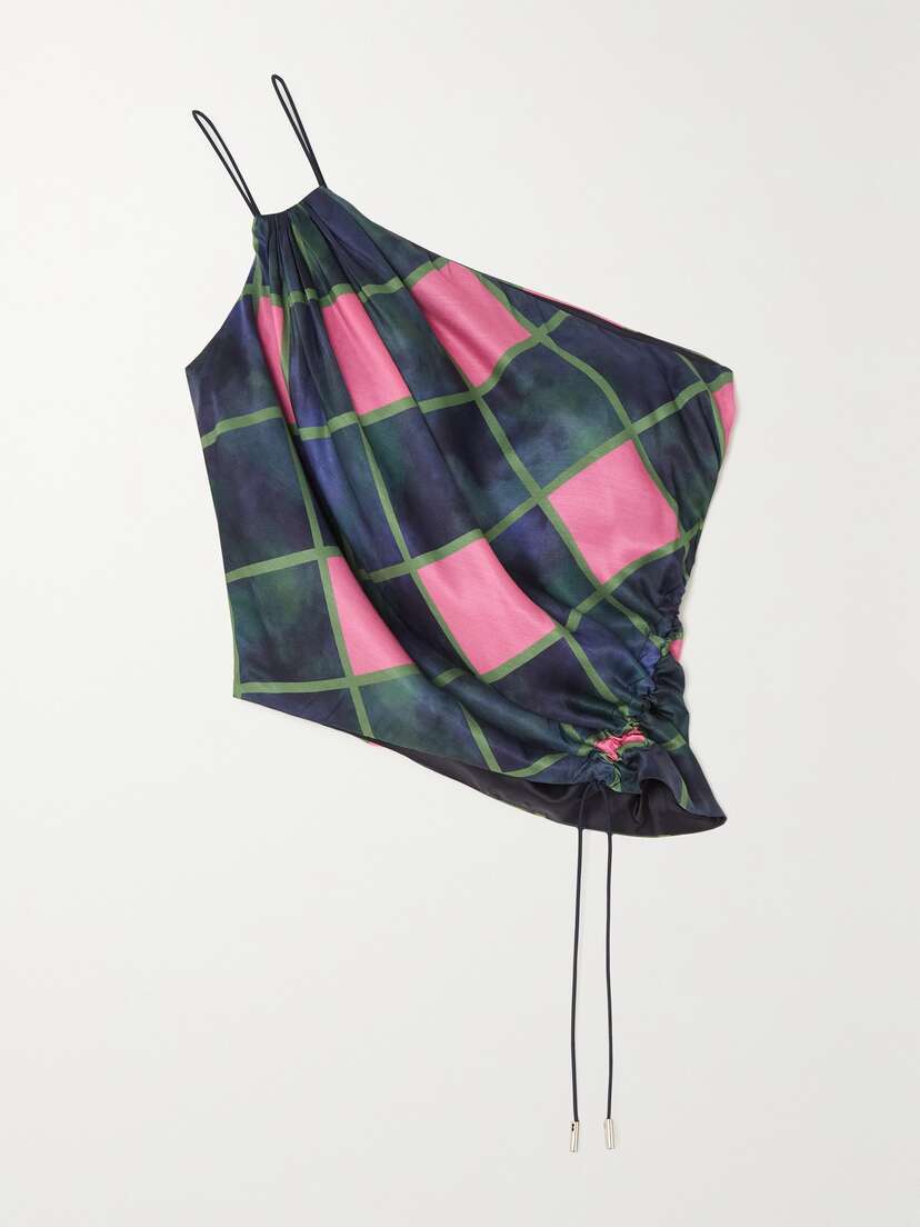 Ahluwalia Patel One-shoulder Draped Printed Matte-satin Top