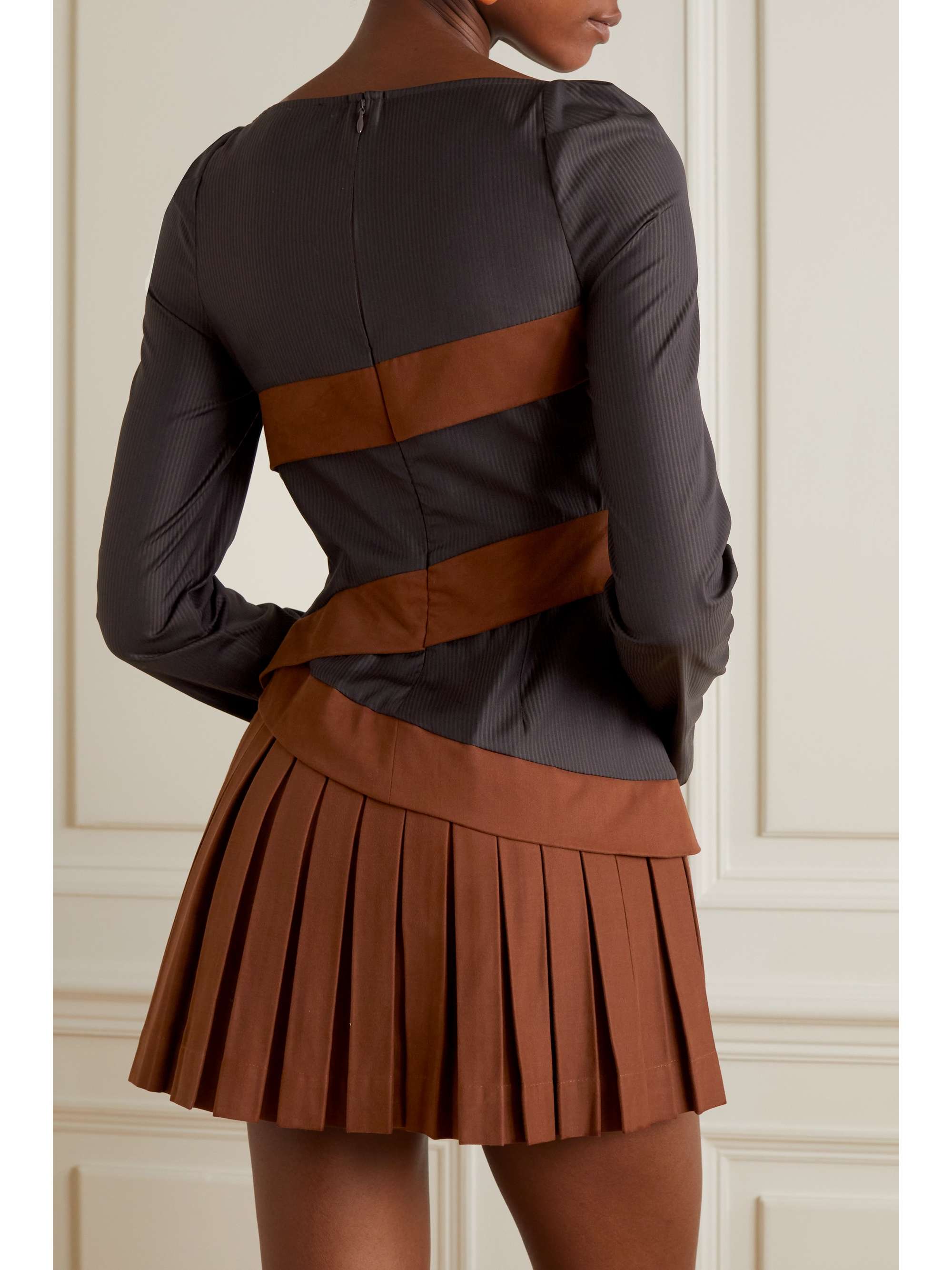 AHLUWALIA Nero drill and pleated wool and silk-blend mini dress