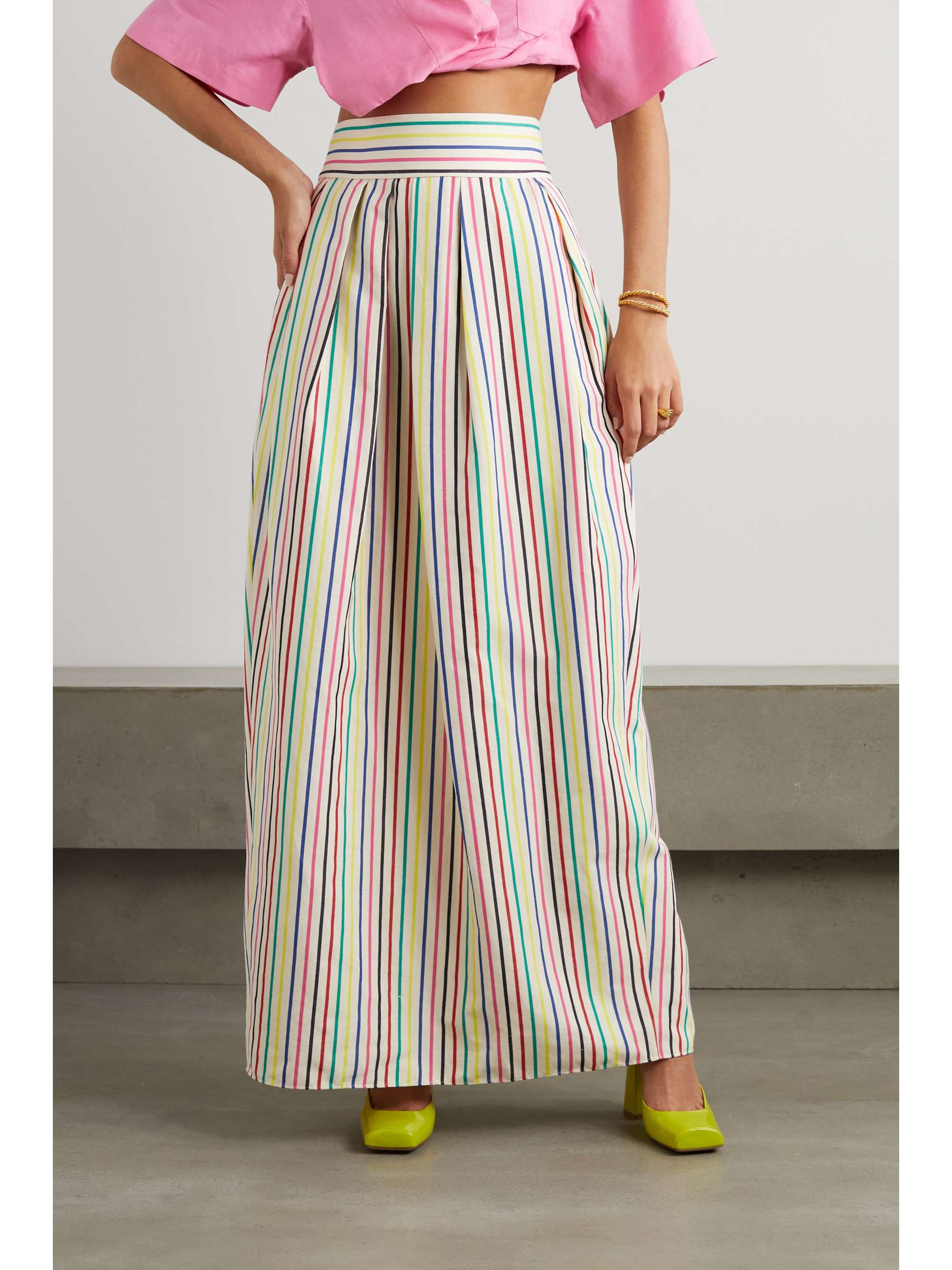 ROSIE ASSOULIN Vita pleated striped cotton and linen-blend maxi skirt ...