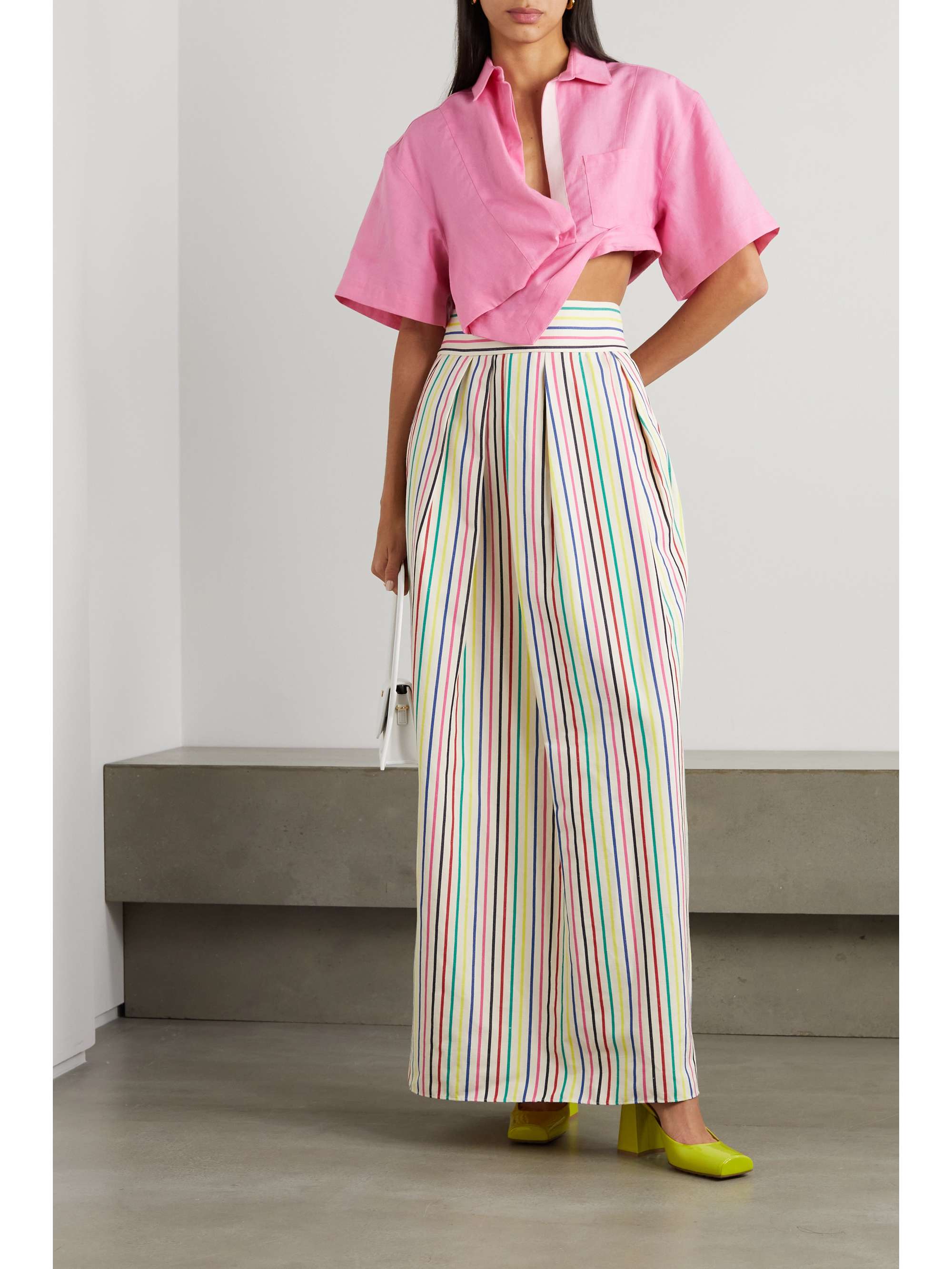 ROSIE ASSOULIN Vita pleated striped cotton and linen-blend maxi skirt