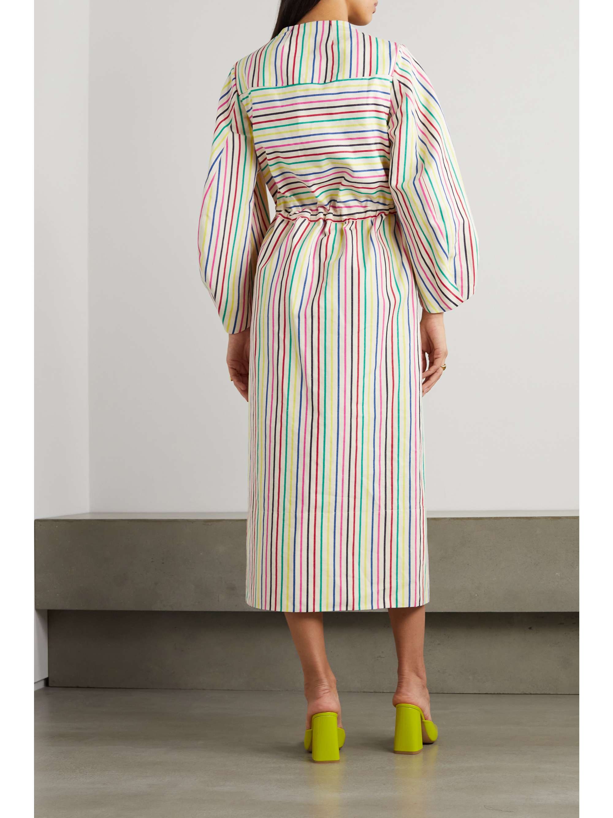 ROSIE ASSOULIN Vivella gathered striped cotton and linen-blend midi dress