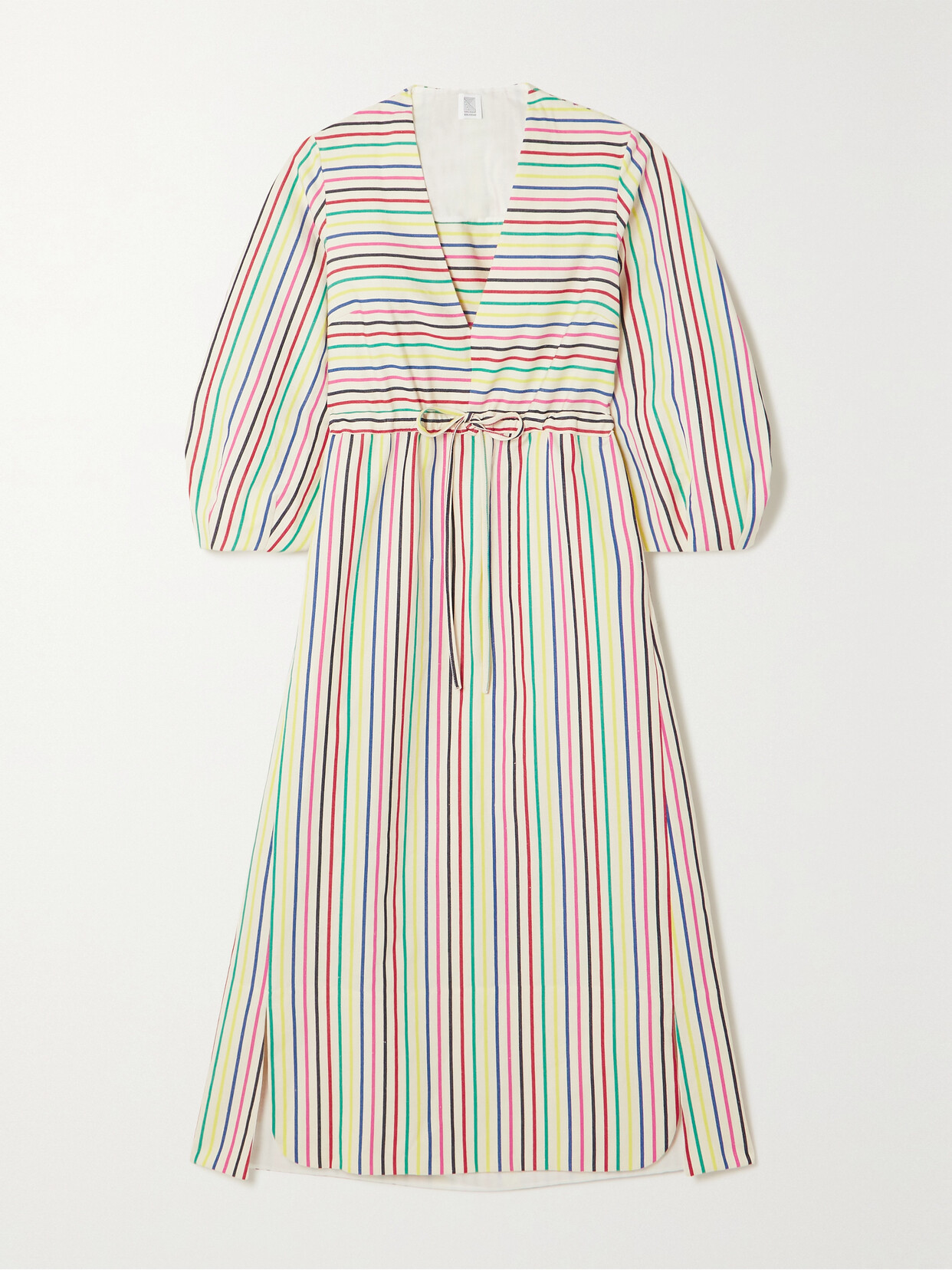 Rosie Assoulin Vivella Gathered Striped Cotton And Linen-blend Midi Dress In Ivory