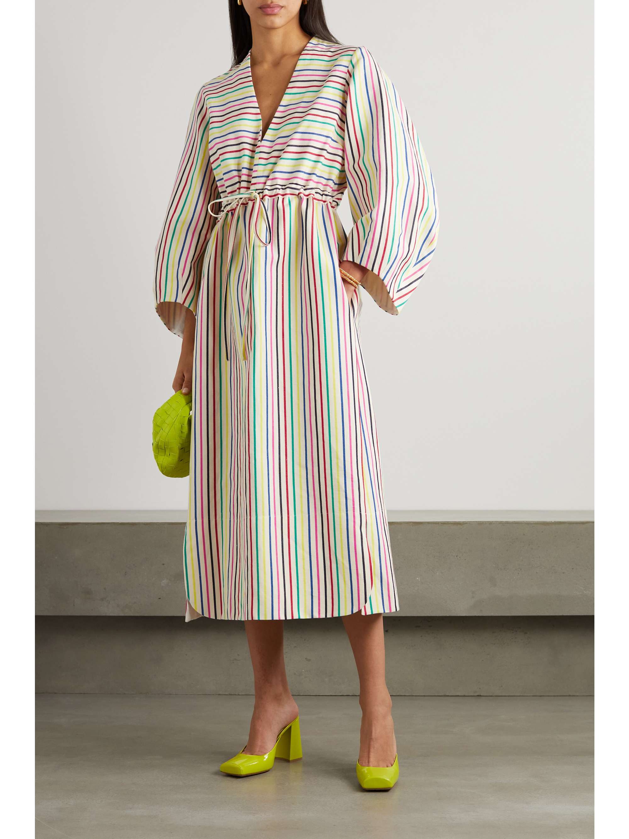 ROSIE ASSOULIN Vivella gathered striped cotton and linen-blend midi dress