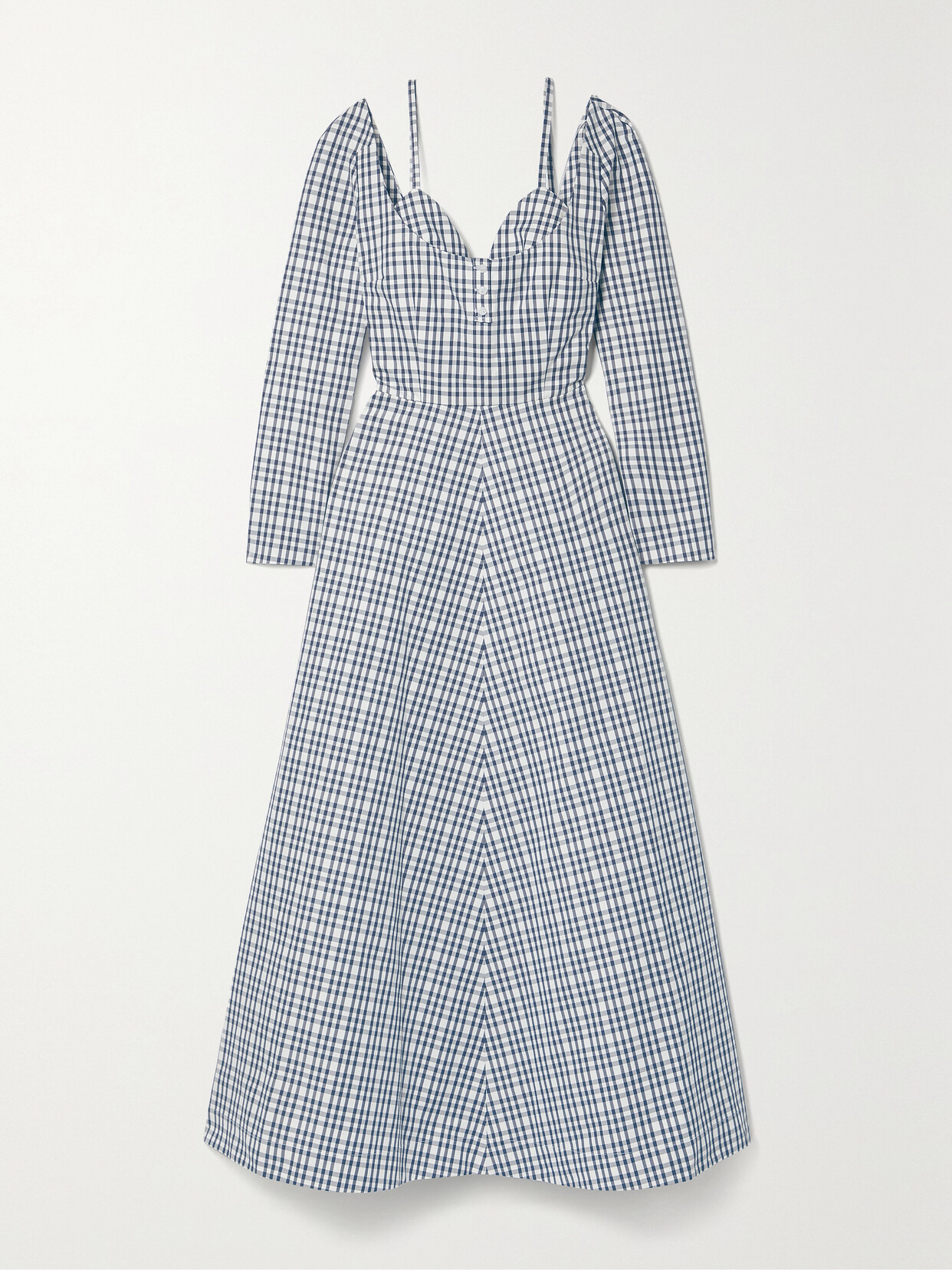Rosie Assoulin Dancer Layered Checked Cotton-twill Midi Dress In Blue