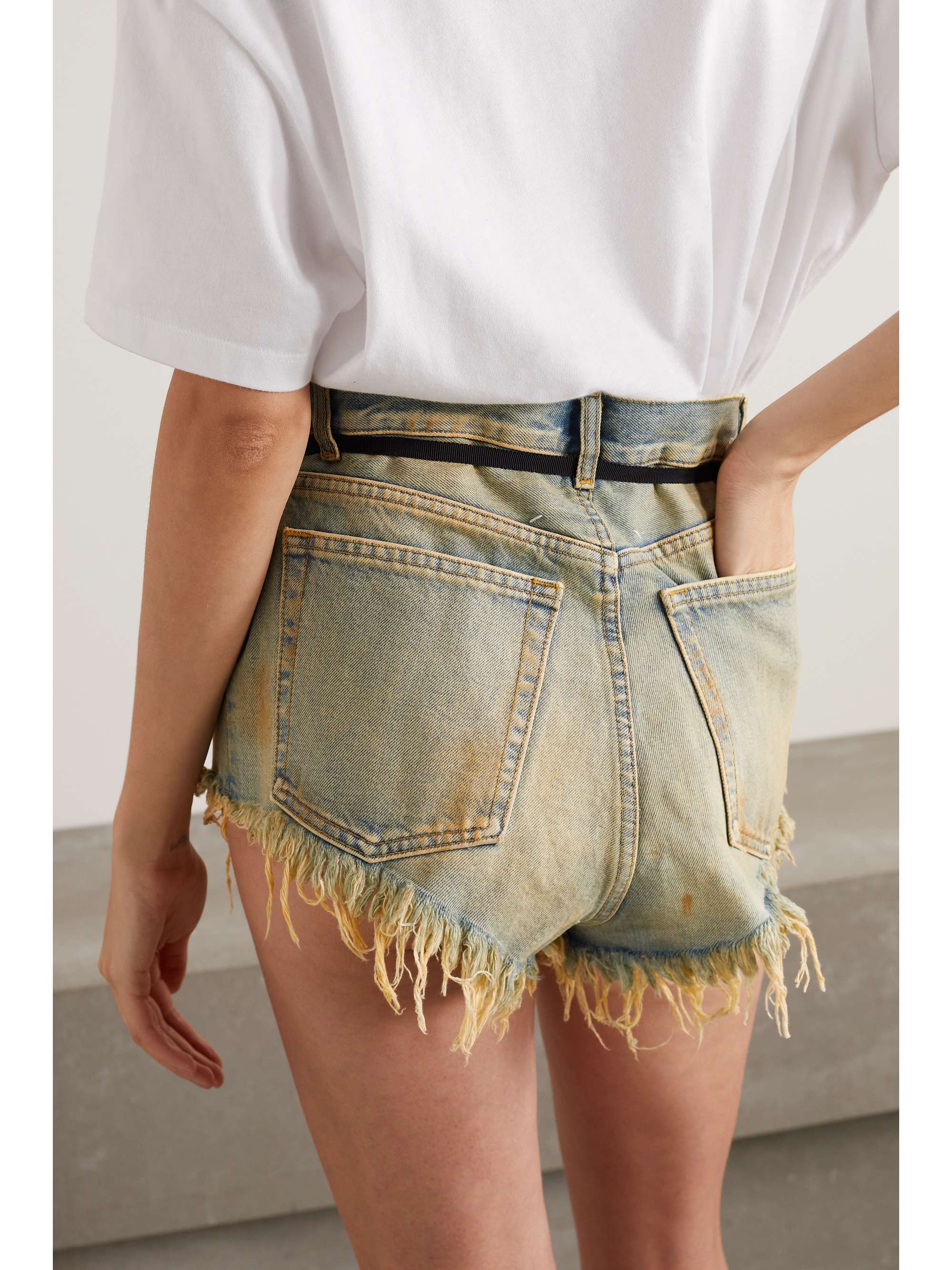 MAISON MARGIELA Belted distressed denim shorts