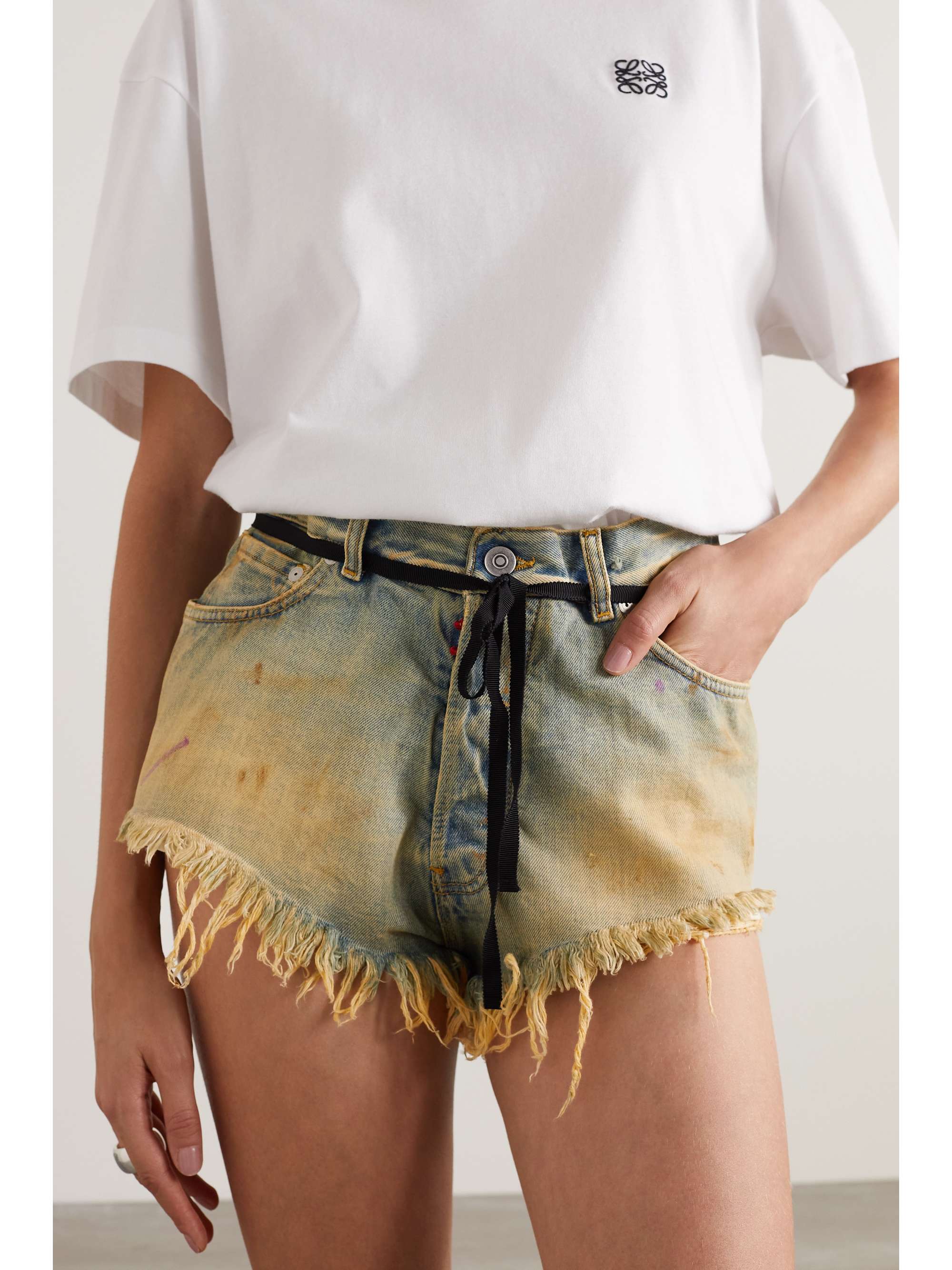 MAISON MARGIELA Belted distressed denim shorts