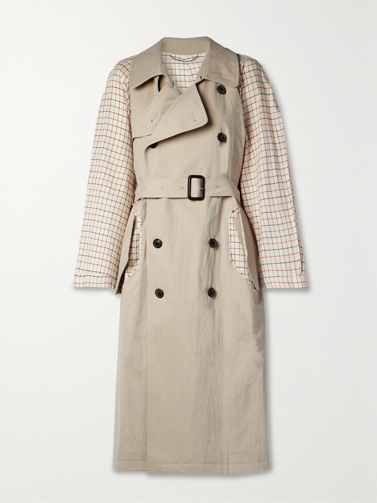 MAISON MARGIELA BELTED CHECKED COTTON-BLEND TWILL AND GABARDINE TRENCH COAT