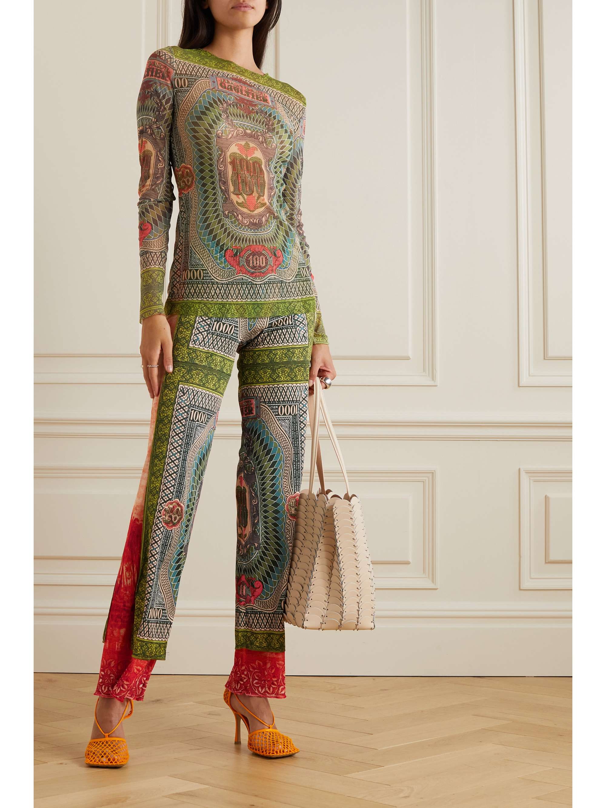 Light green Printed stretch-mesh top 