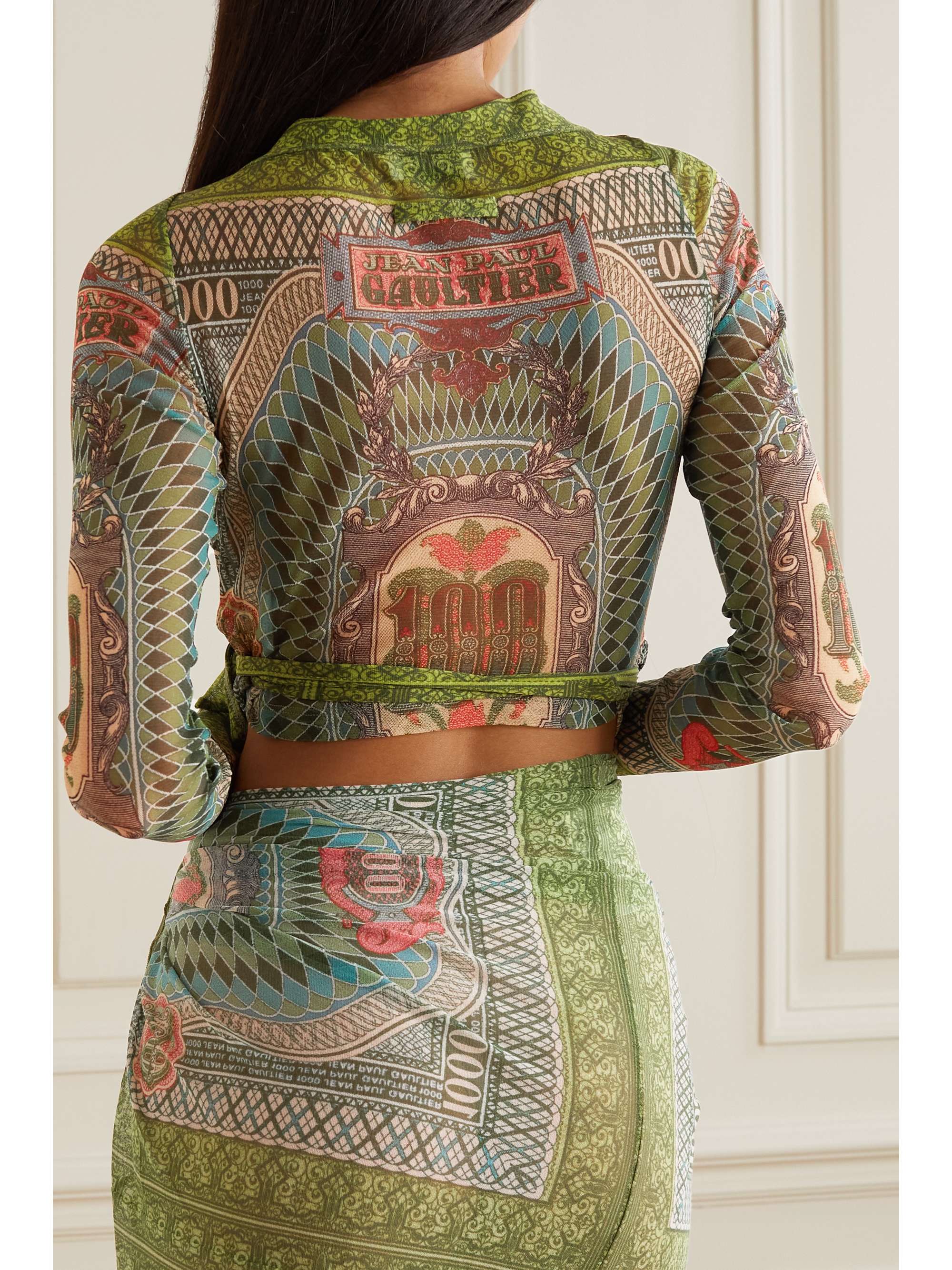 JEAN PAUL GAULTIER Cropped printed stretch-mesh wrap top