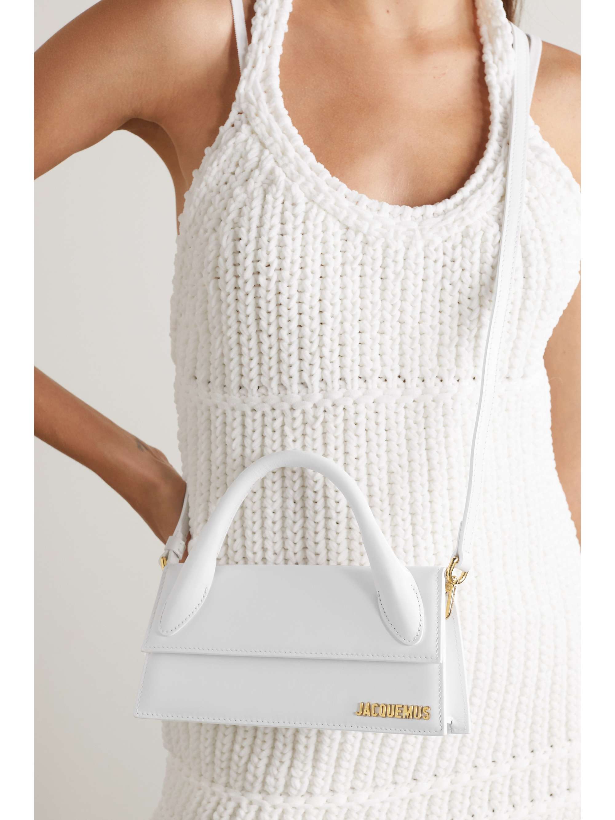 Le Chiquito Long Leather Tote Bag in White - Jacquemus