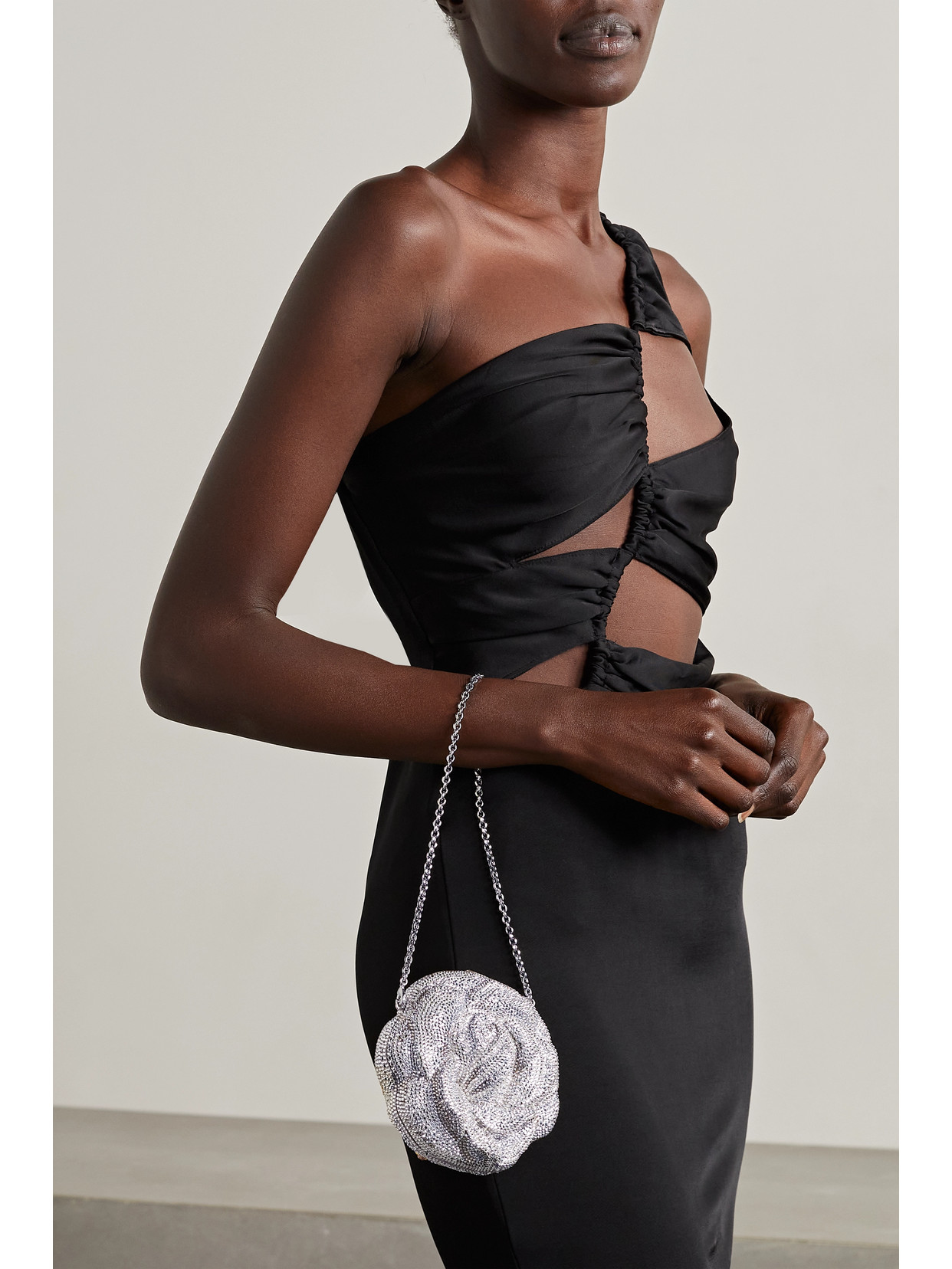 Judith Leiber Rose Desiree Crystal-embellished Silver-tone Clutch In Silver