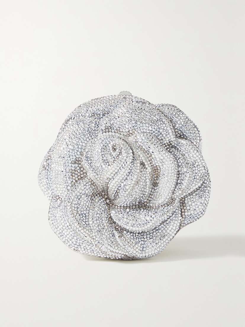 Judith Leiber Couture Rose Desiree Crystal-embellished Silver-tone Clutch
