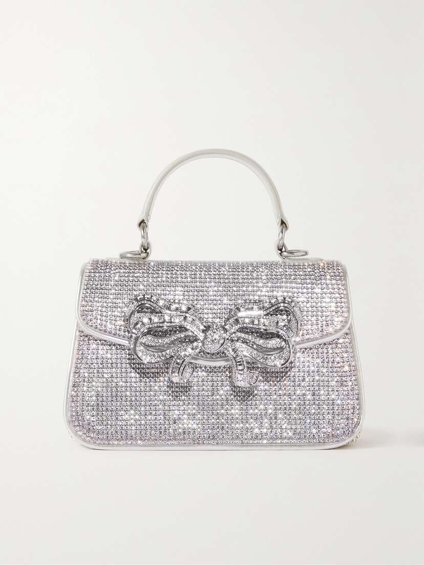 Judith Leiber Couture Mini Crystal-embellished Bow-detailed Metallic Leather Tote