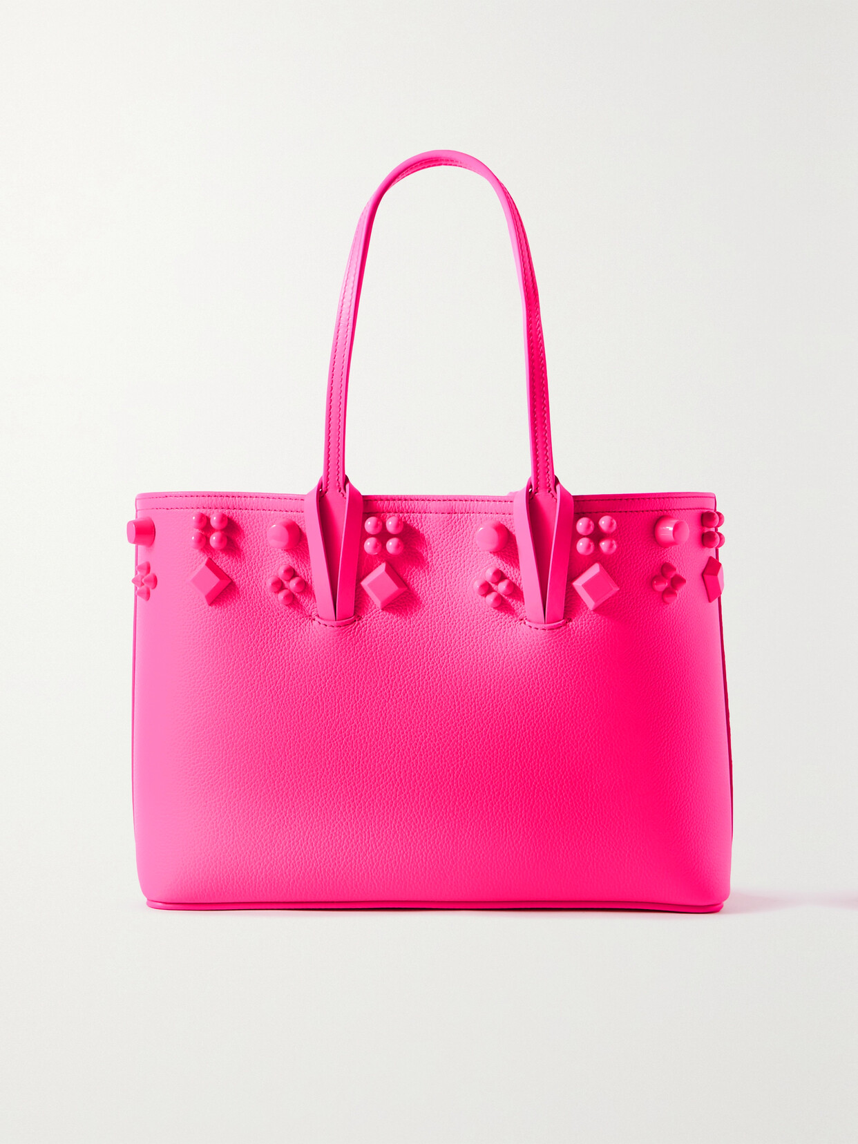 Christian Louboutin Cabata Small Embellished Textured-leather Tote In Pink