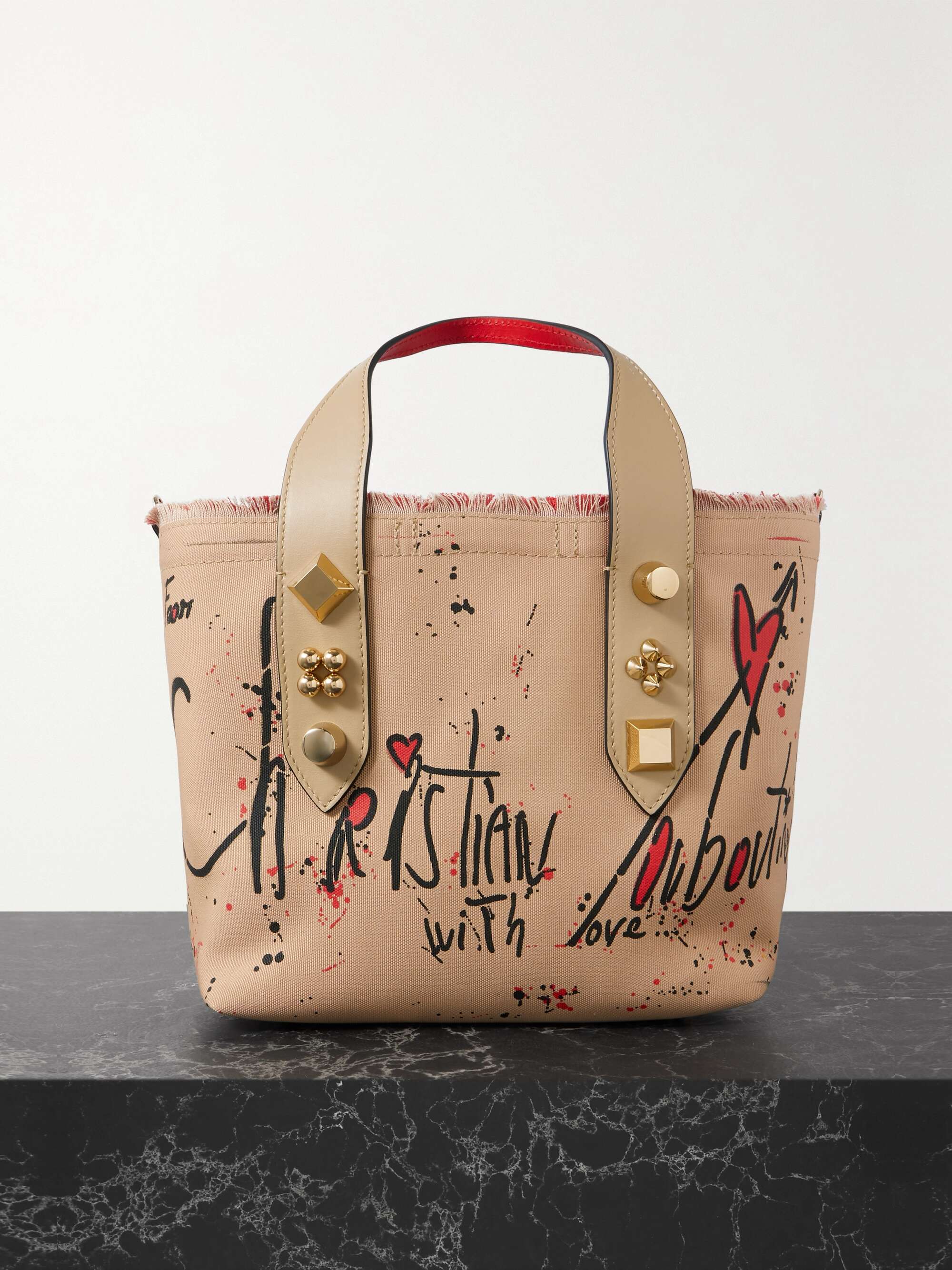 CHRISTIAN LOUBOUTIN: Frangibus canvas and leather bag - Natural