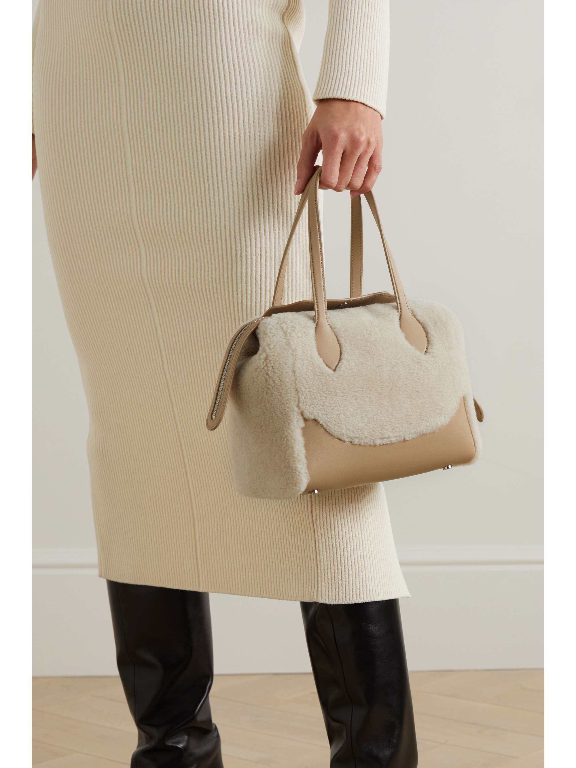LORO PIANA Happy Day micro leather and cashmere and silk-blend fleece tote