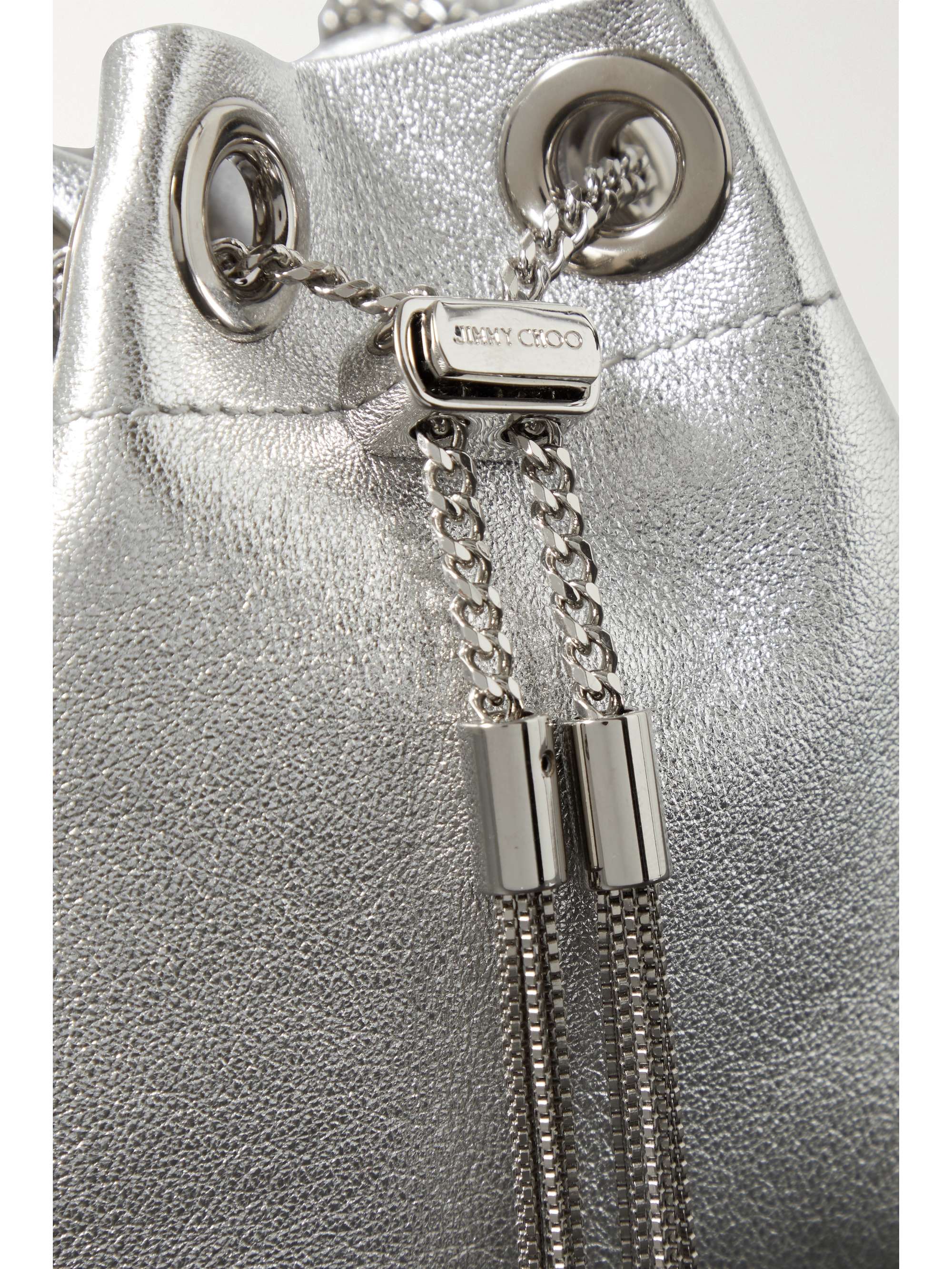 JIMMY CHOO Bon Bon micro metallic leather bucket bag