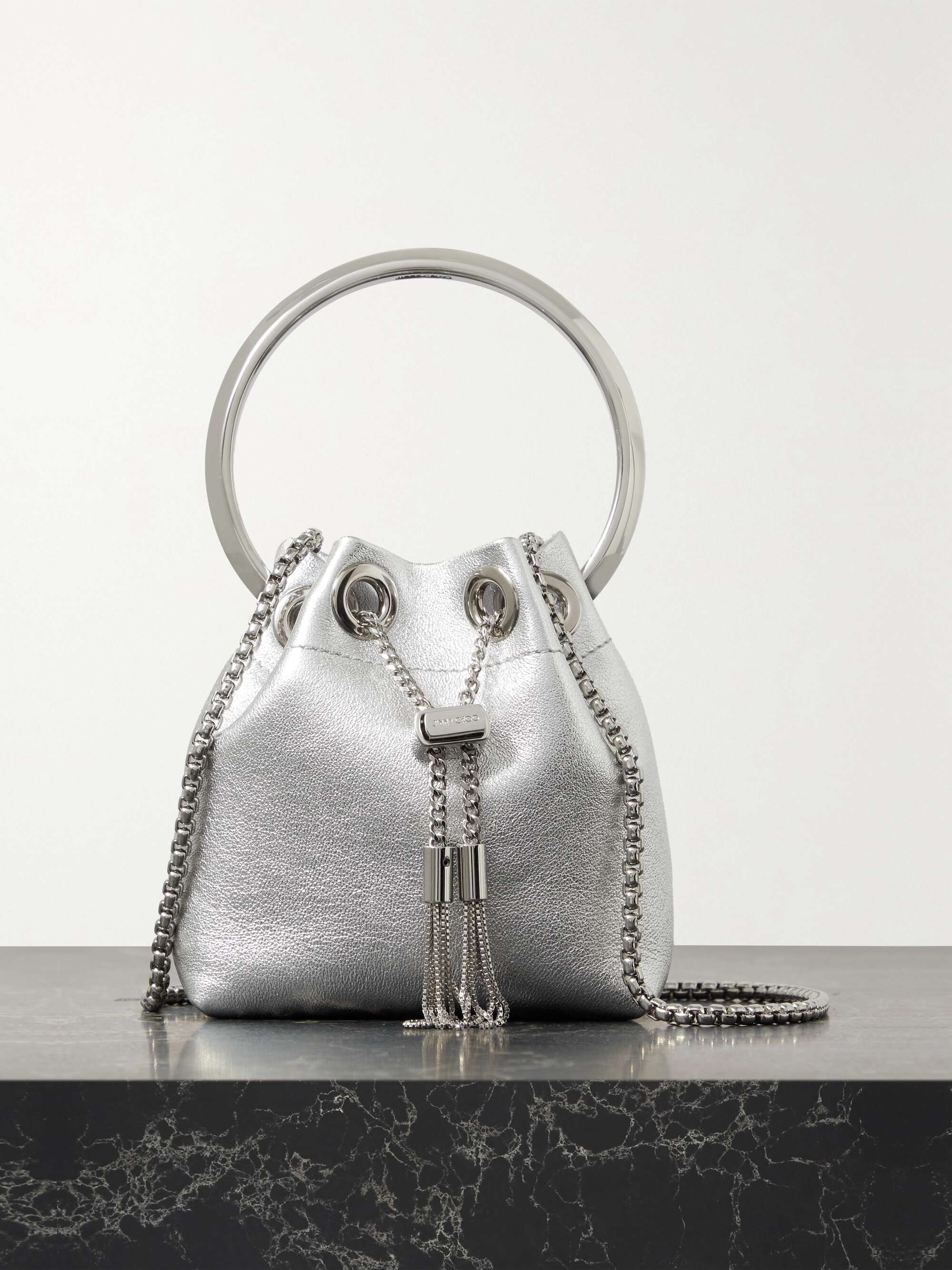 Shop Jimmy Choo Micro Bon Bon Crystal Mesh Bucket Bag