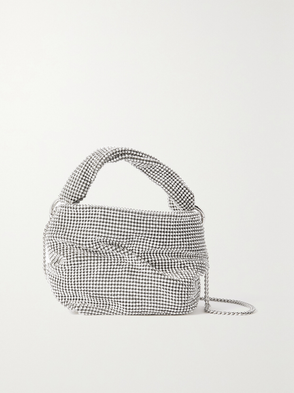 Shop Jimmy Choo Bonny Leather-trimmed Crystal-embellished Mesh Shoulder Bag In Silver