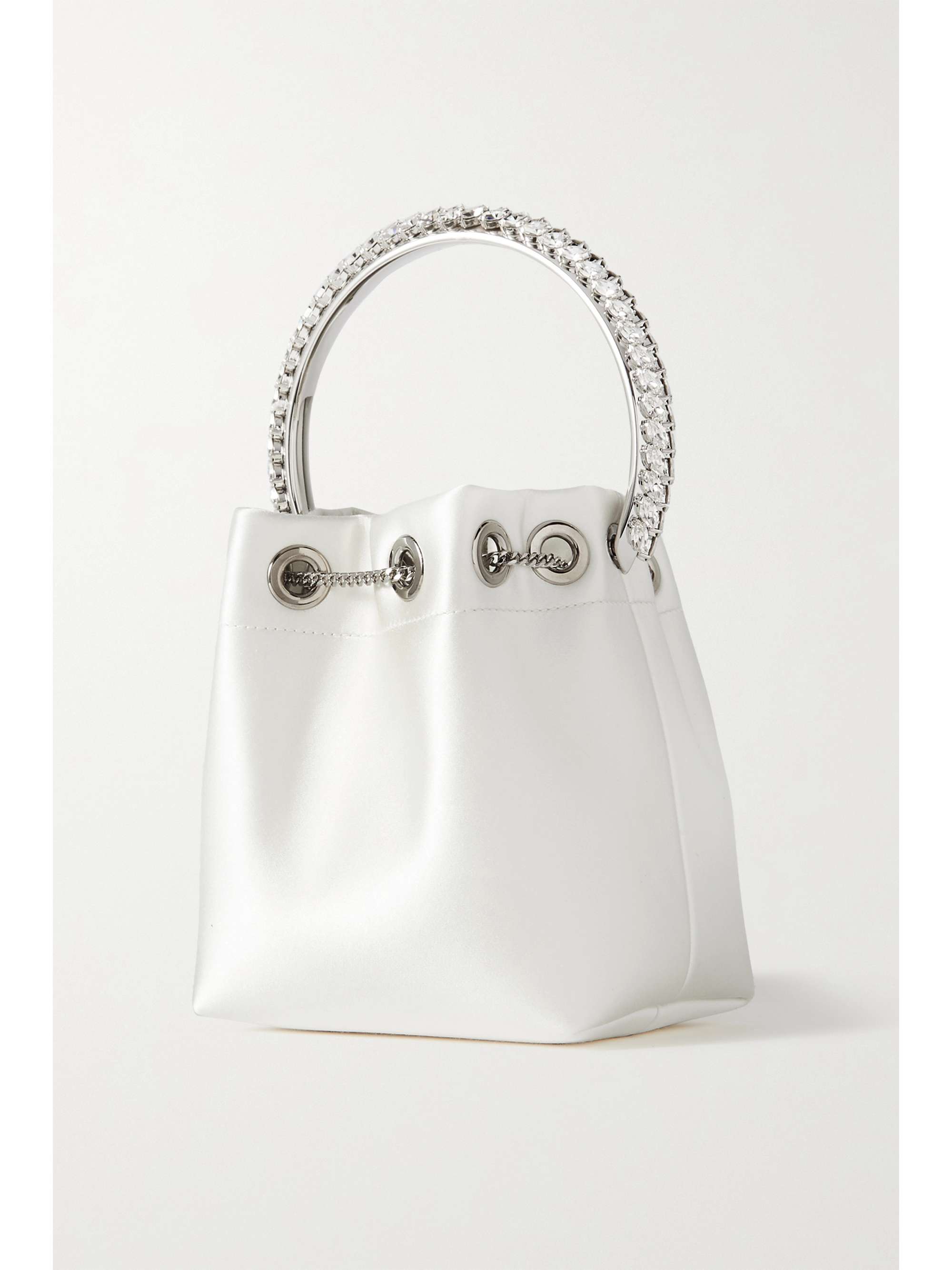 JIMMY CHOO Bon Bon crystal-embellished satin bucket bag