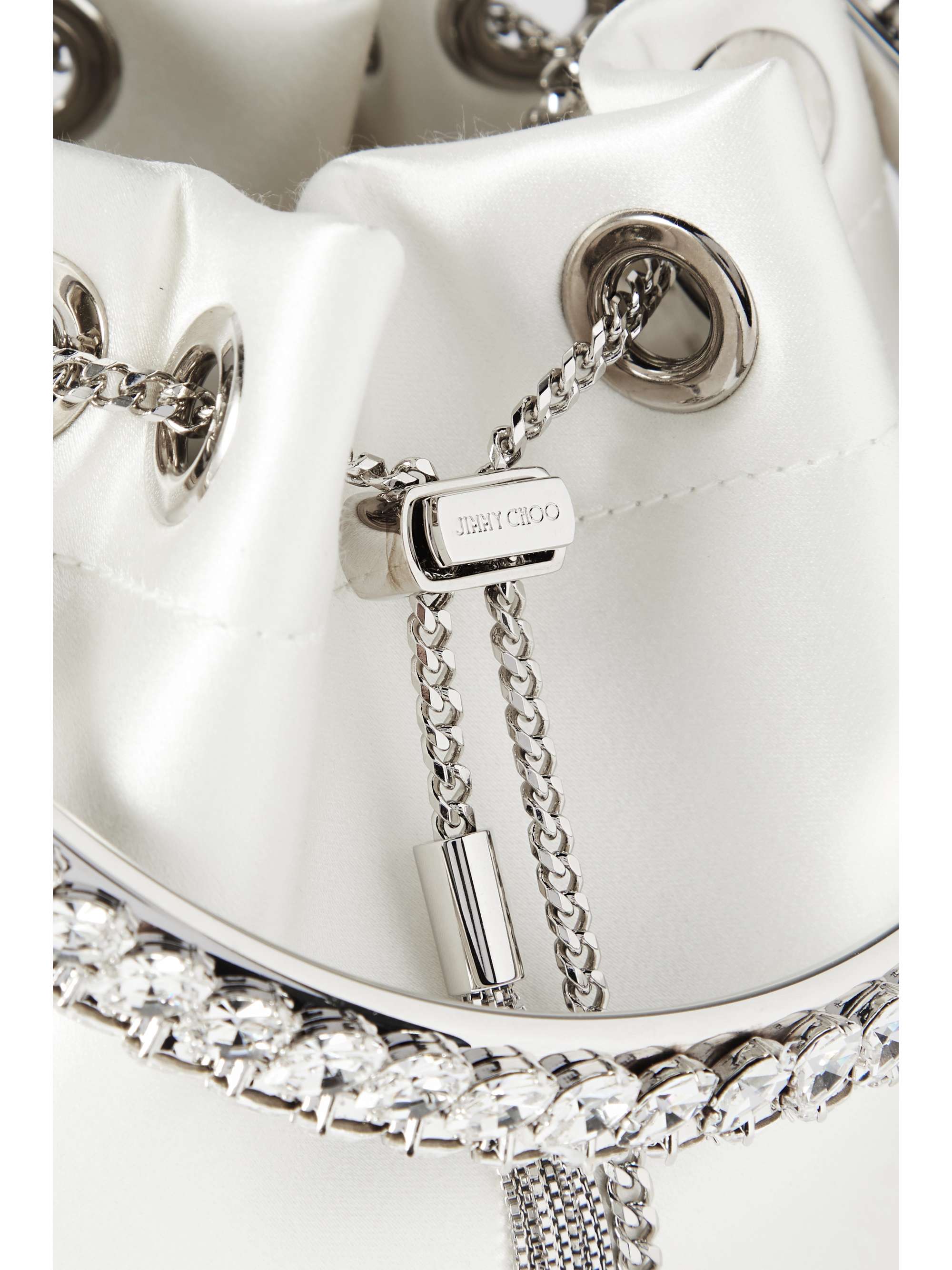 JIMMY CHOO Bon Bon crystal-embellished satin bucket bag