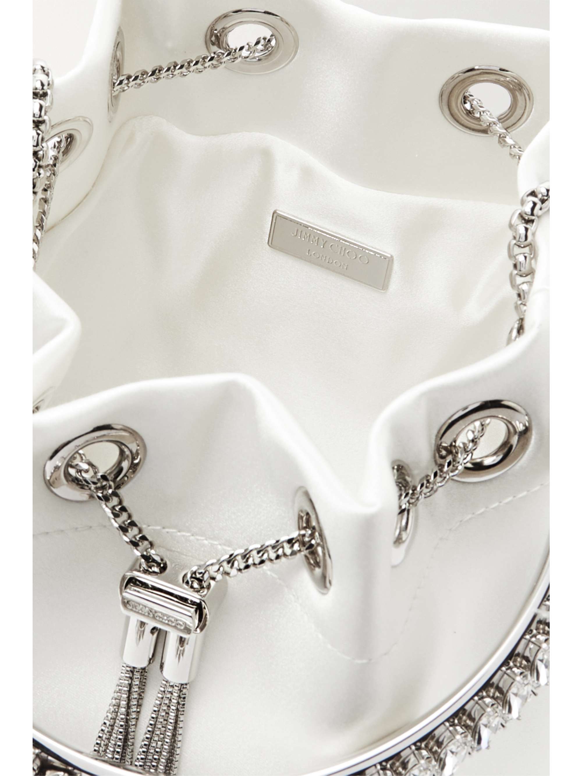 JIMMY CHOO Bon Bon crystal-embellished satin bucket bag
