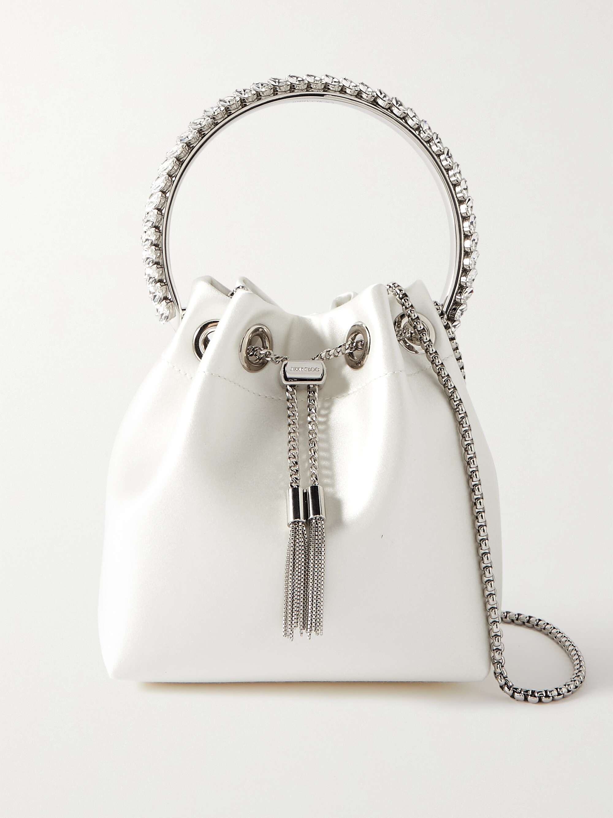 JIMMY CHOO Bon Bon crystal-embellished satin bucket bag | NET-A-PORTER