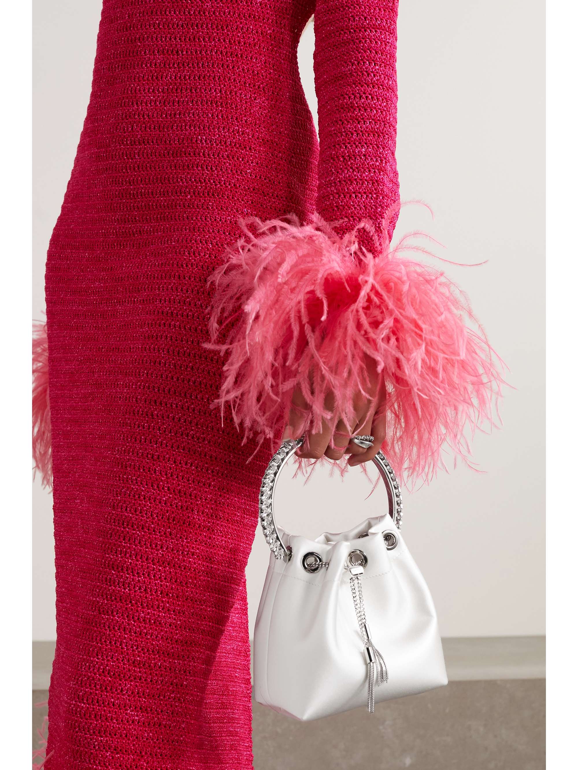 JIMMY CHOO Bon Bon crystal-embellished satin bucket bag