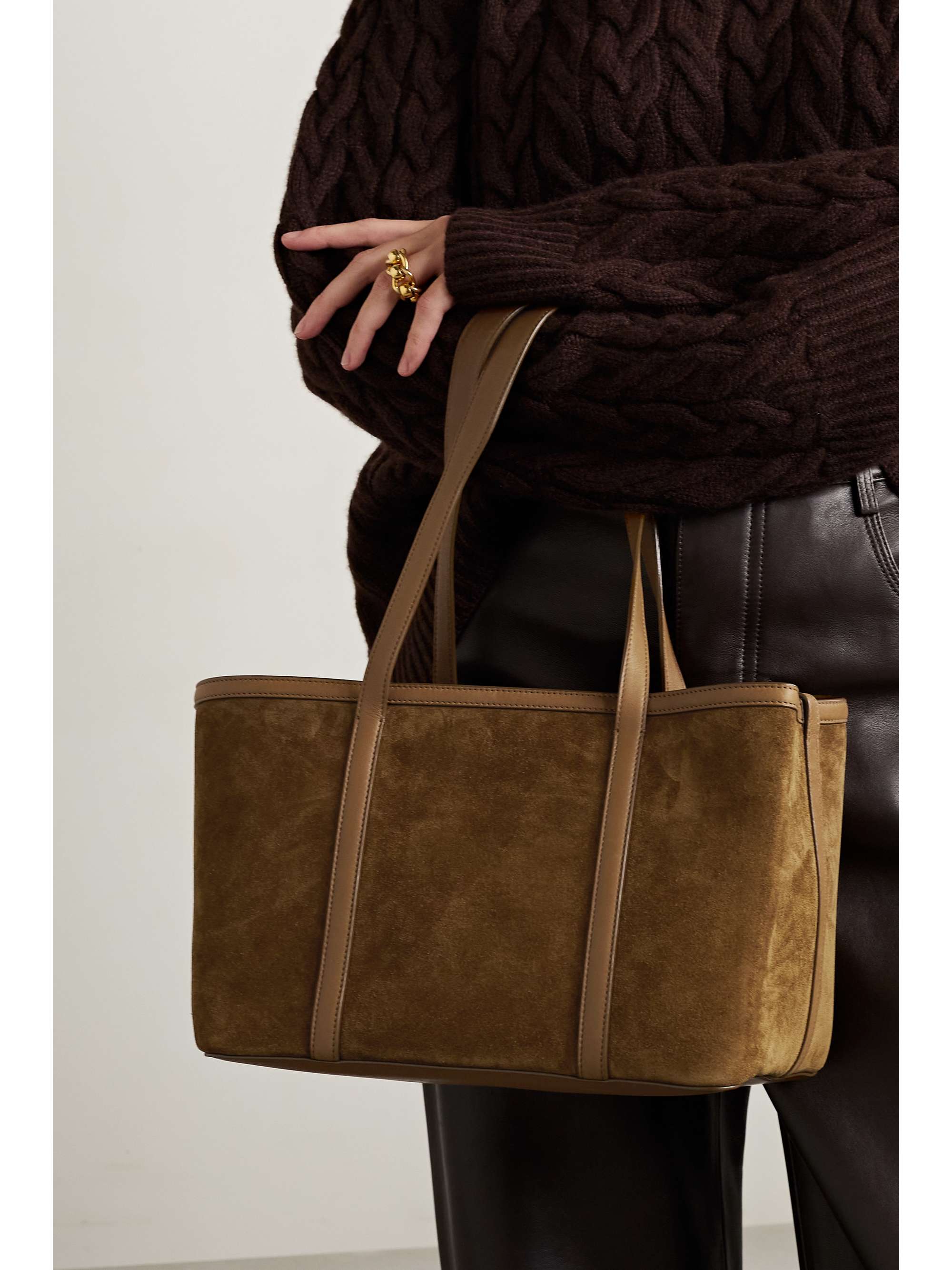 LORO PIANA Carry Everything small leather trimmed suede tote NET