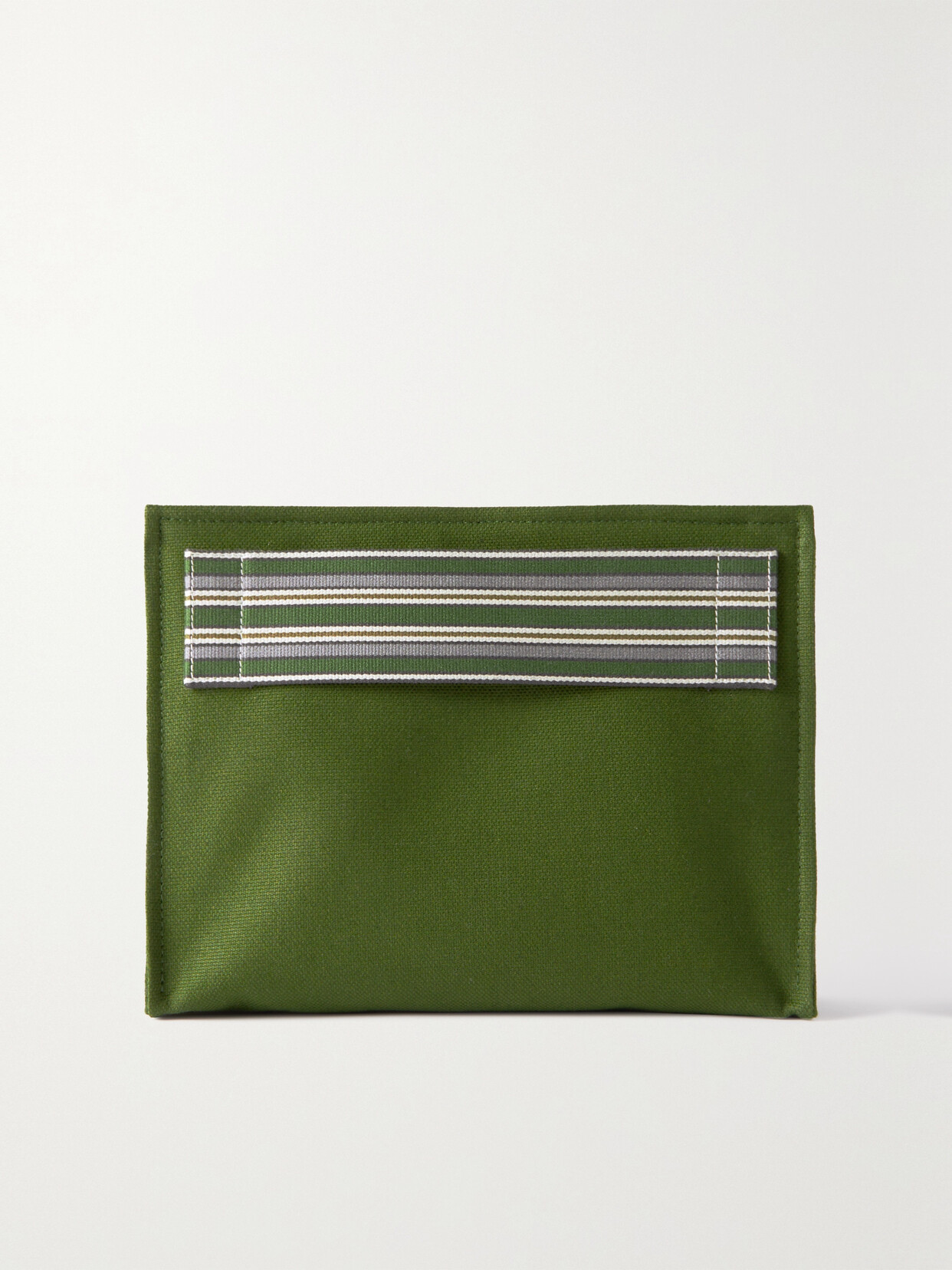 LORO PIANA SUITCASE STRIPED COTTON AND LINEN-BLEND CANVAS CLUTCH