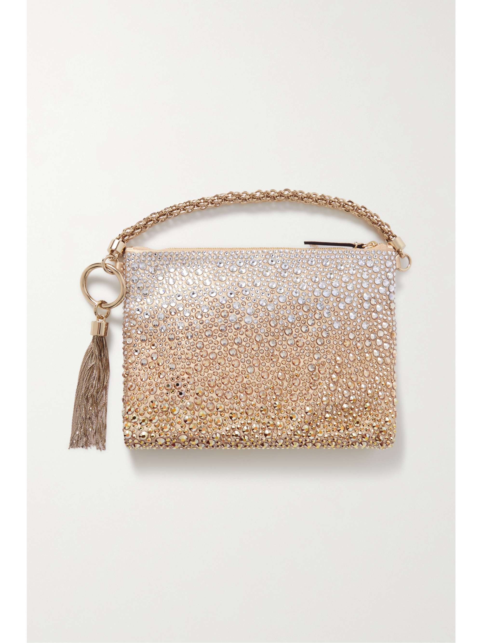 JIMMY CHOO Callie tasseled crystal-embellished degradé satin shoulder bag