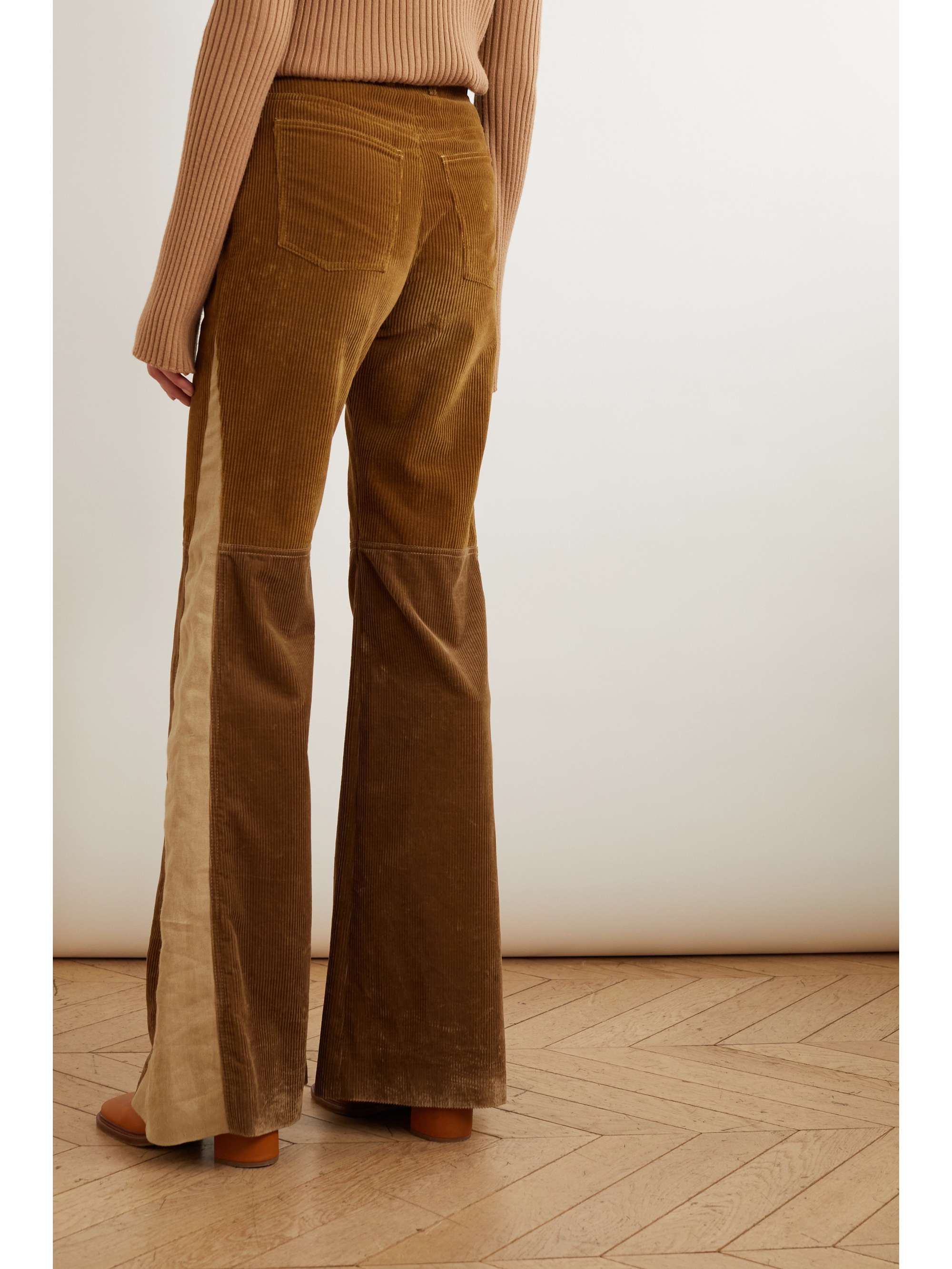 CHLOÉ Hemp and paper blend-trimmed cotton flared pants