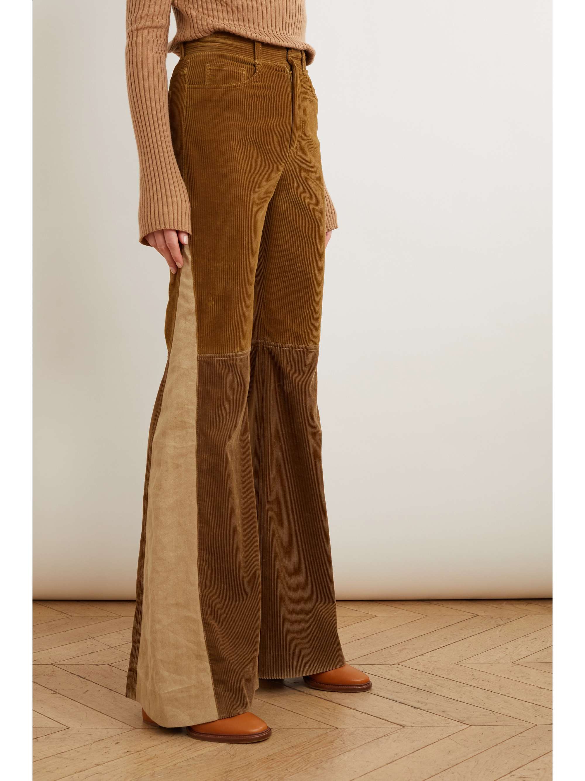 CHLOÉ Hemp and paper blend-trimmed cotton flared pants