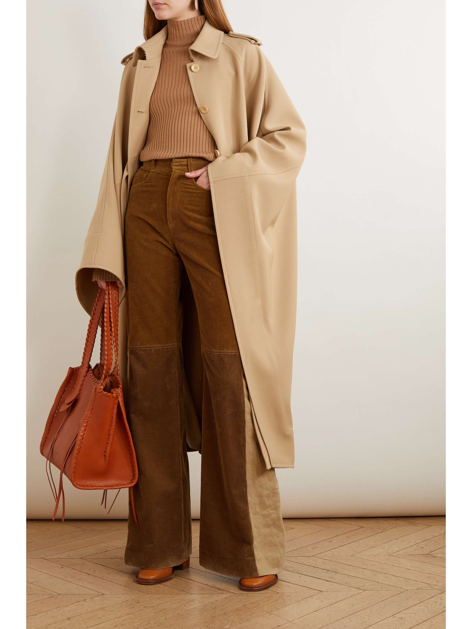 CHLOÉ Hemp and paper blend-trimmed cotton flared pants