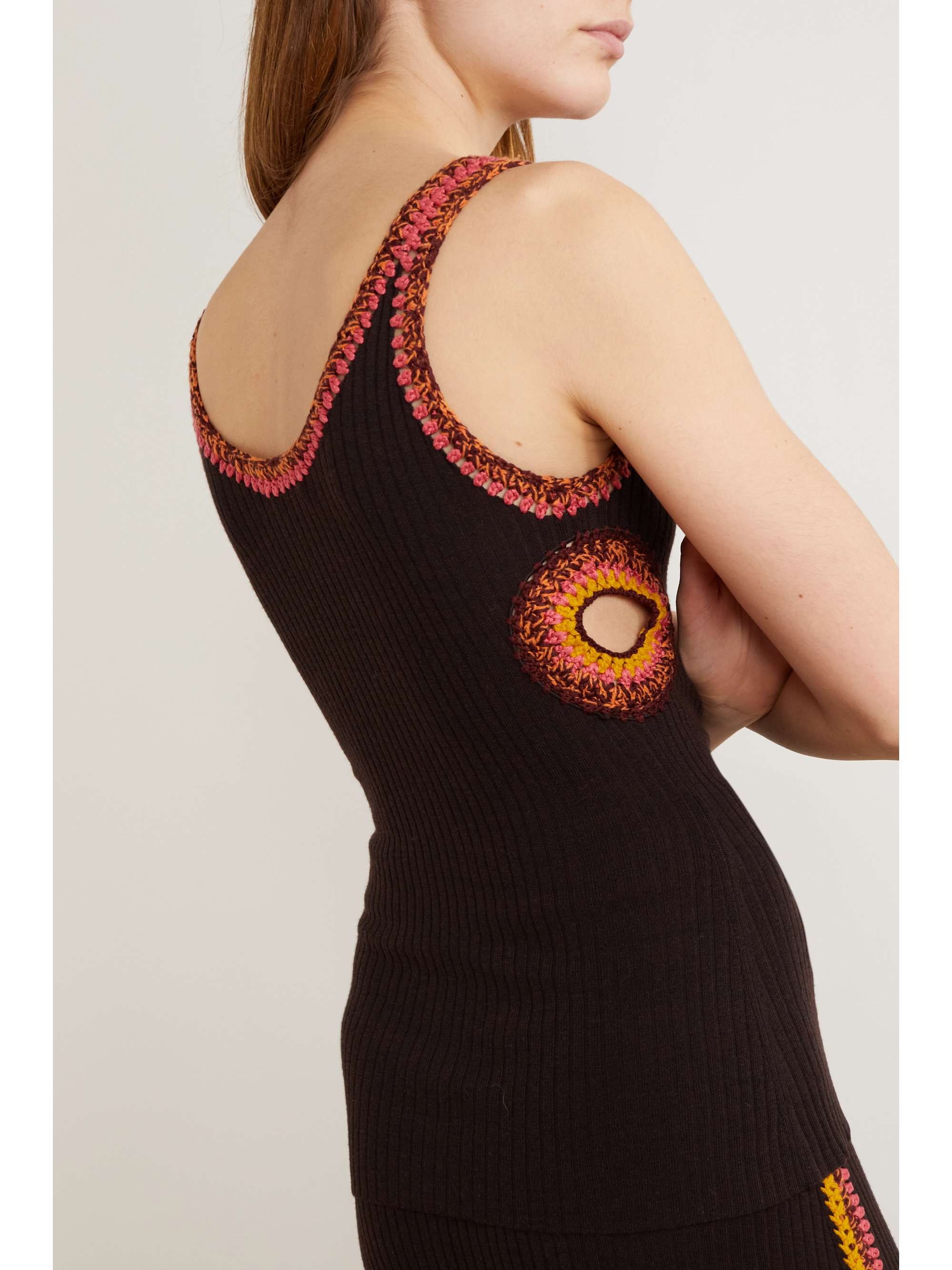 CHLOÉ Cutout crochet-trimmed ribbed wool tank
