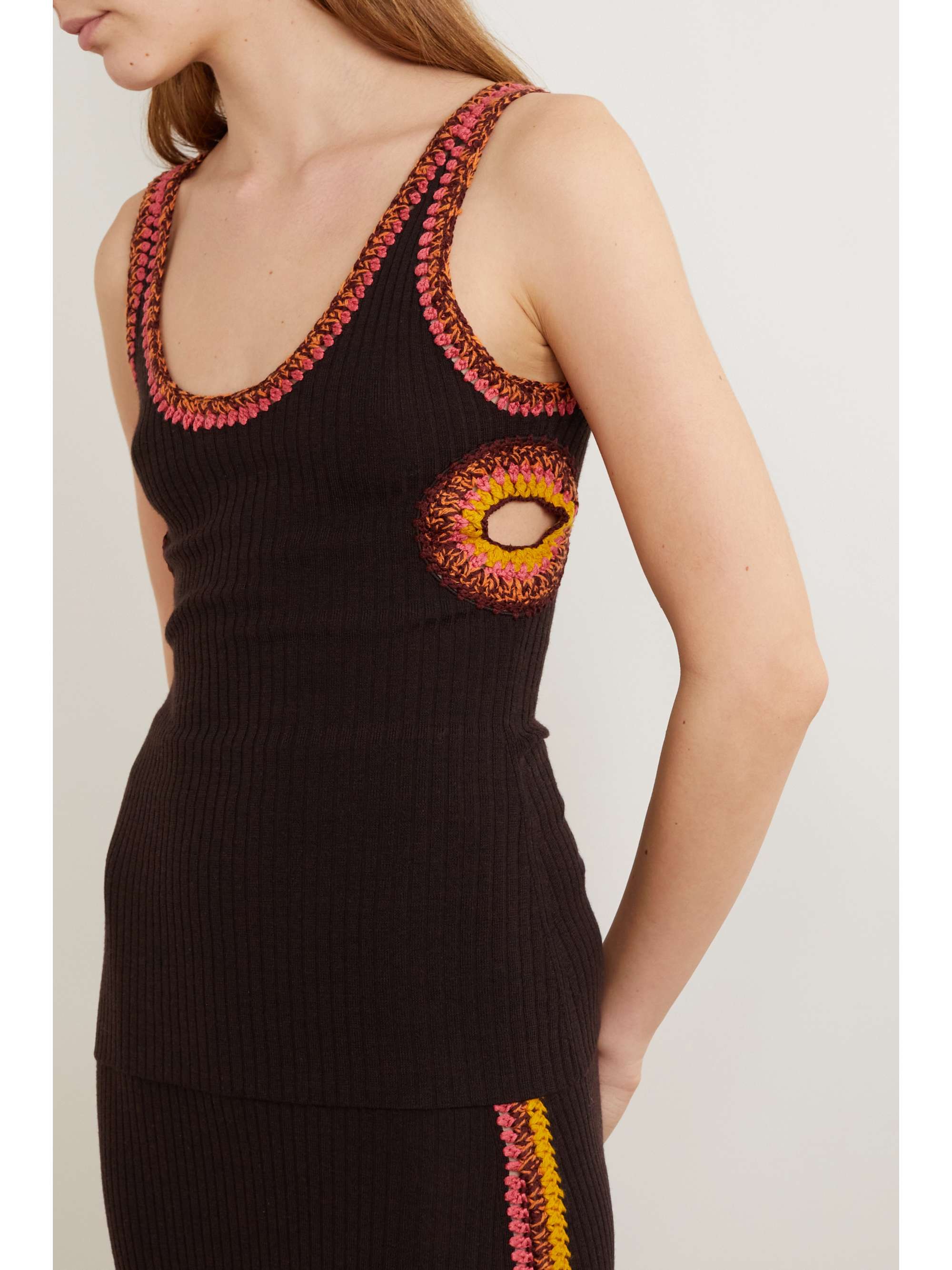 CHLOÉ Cutout crochet-trimmed ribbed wool tank