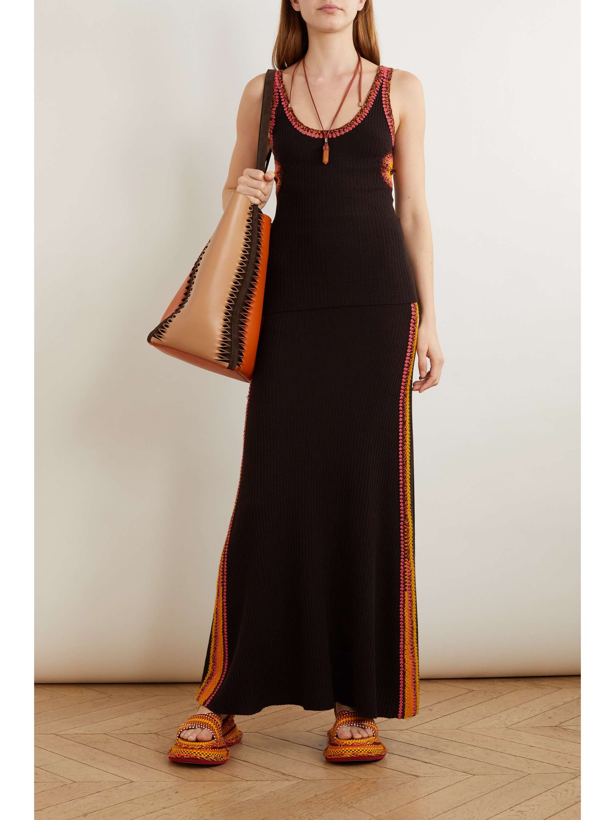 CHLOÉ Cutout crochet-trimmed ribbed wool tank