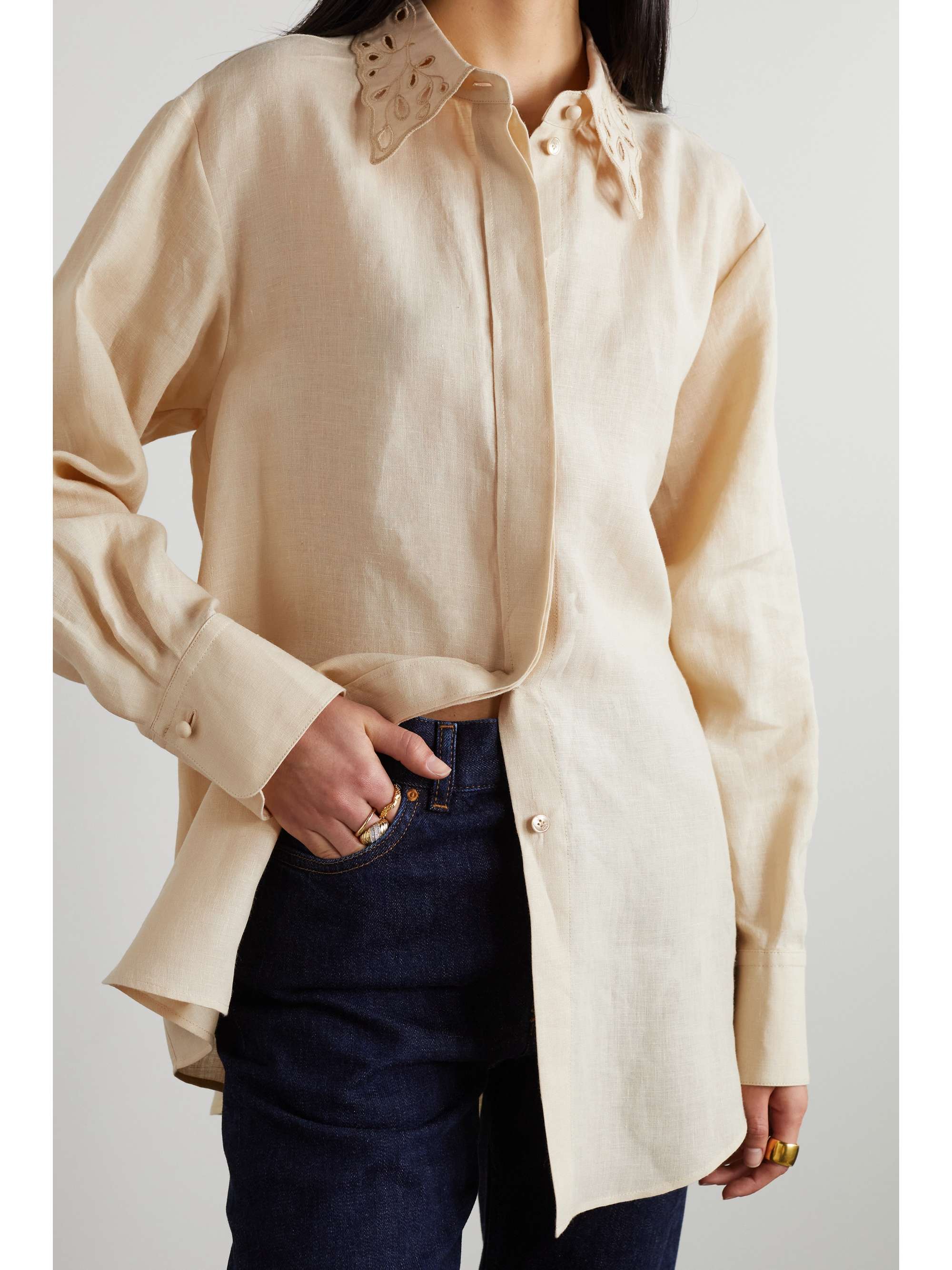 CHLOÉ Broderie anglaise-trimmed linen shirt