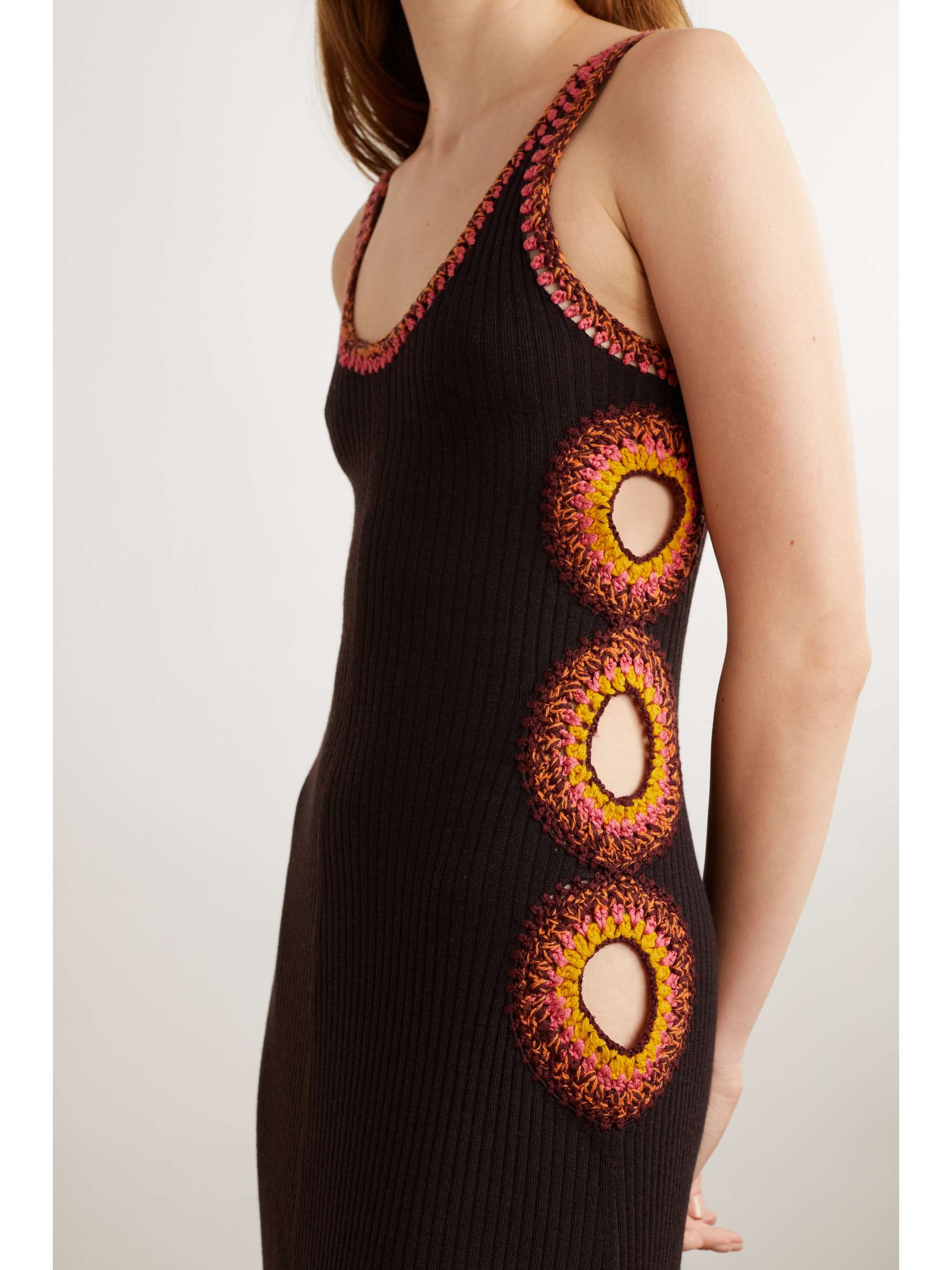 CHLOÉ Cutout crochet-trimmed ribbed wool maxi dress