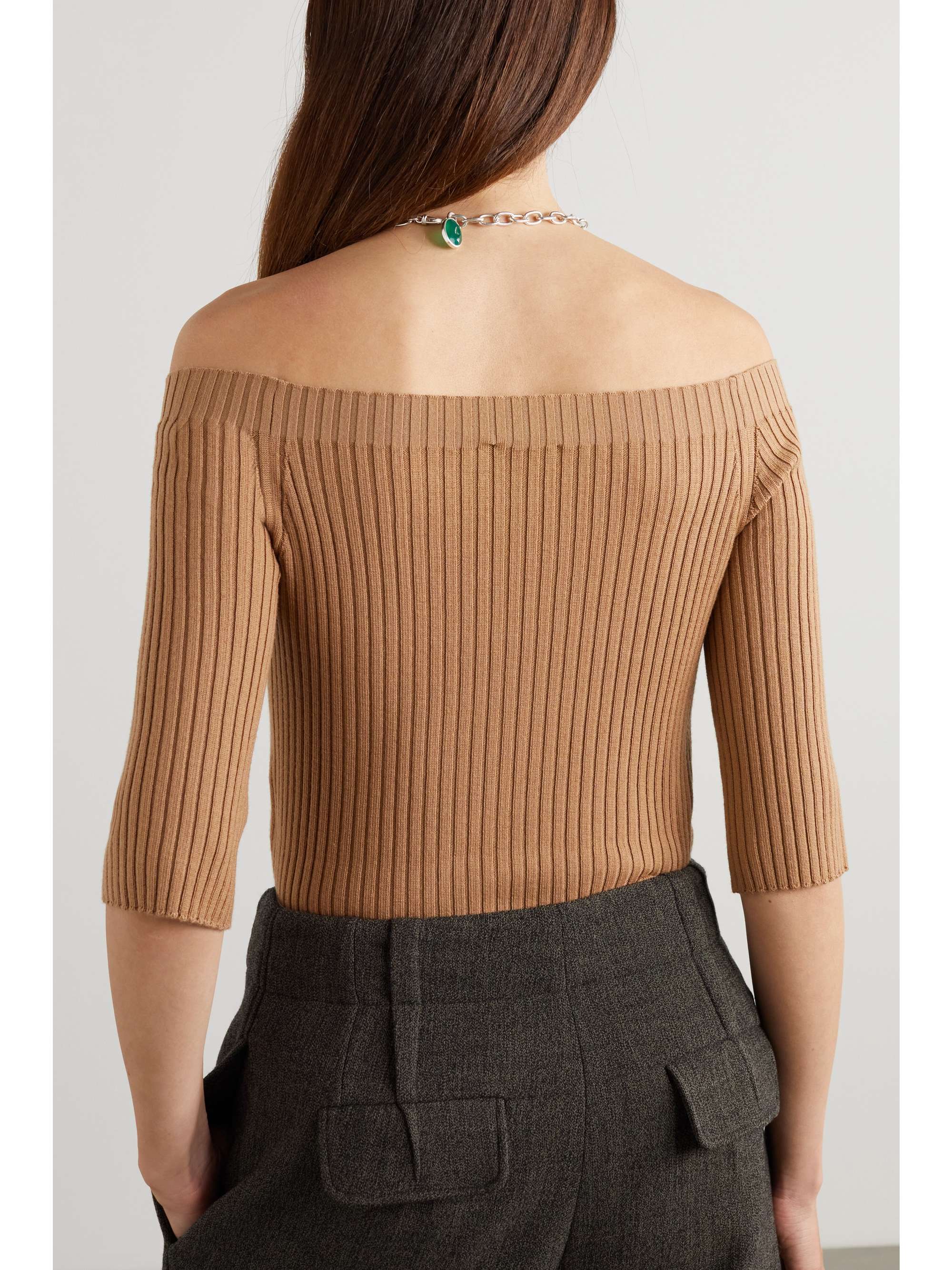 CHLOÉ Off-the-shoulder ribbed wool and cashmere-blend sweater