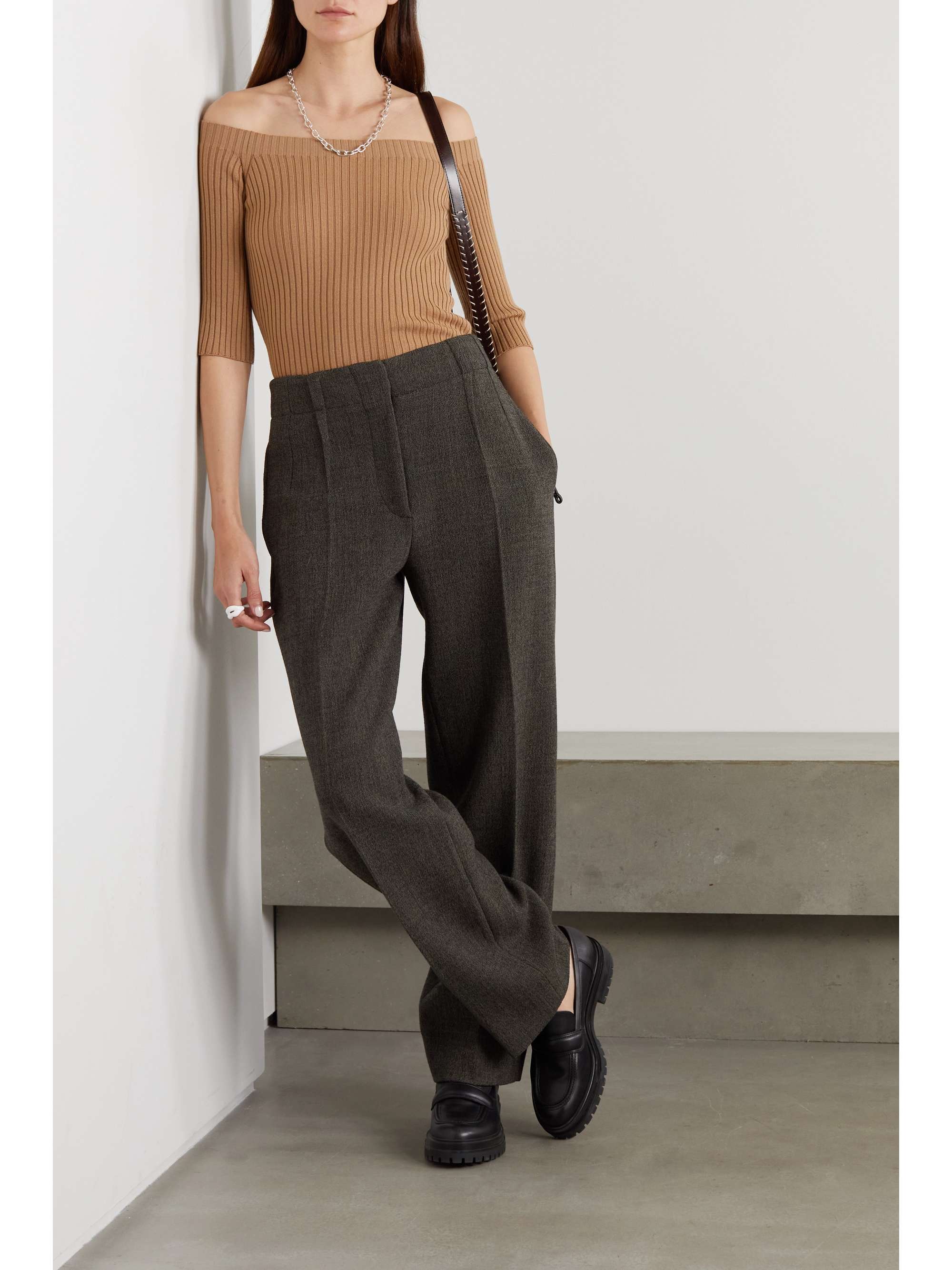 CHLOÉ Off-the-shoulder ribbed wool and cashmere-blend sweater