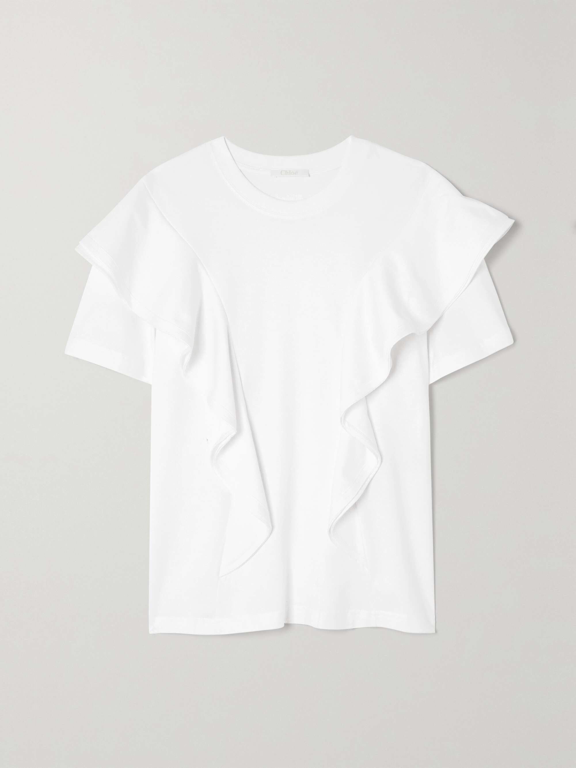 Ruffled stretch-cotton jersey T-shirt 