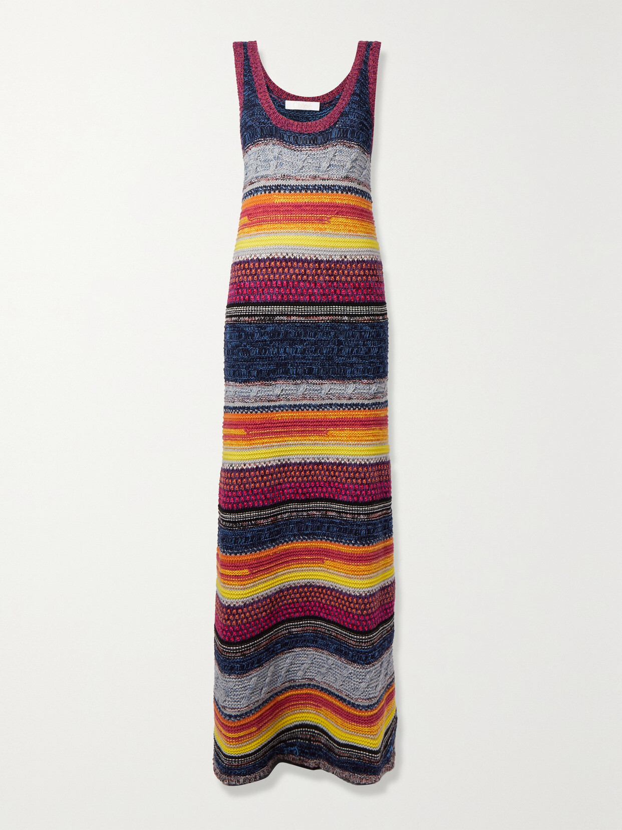 Shop Chloé Striped Cashmere And Wool-blend Maxi Dress In Yellow