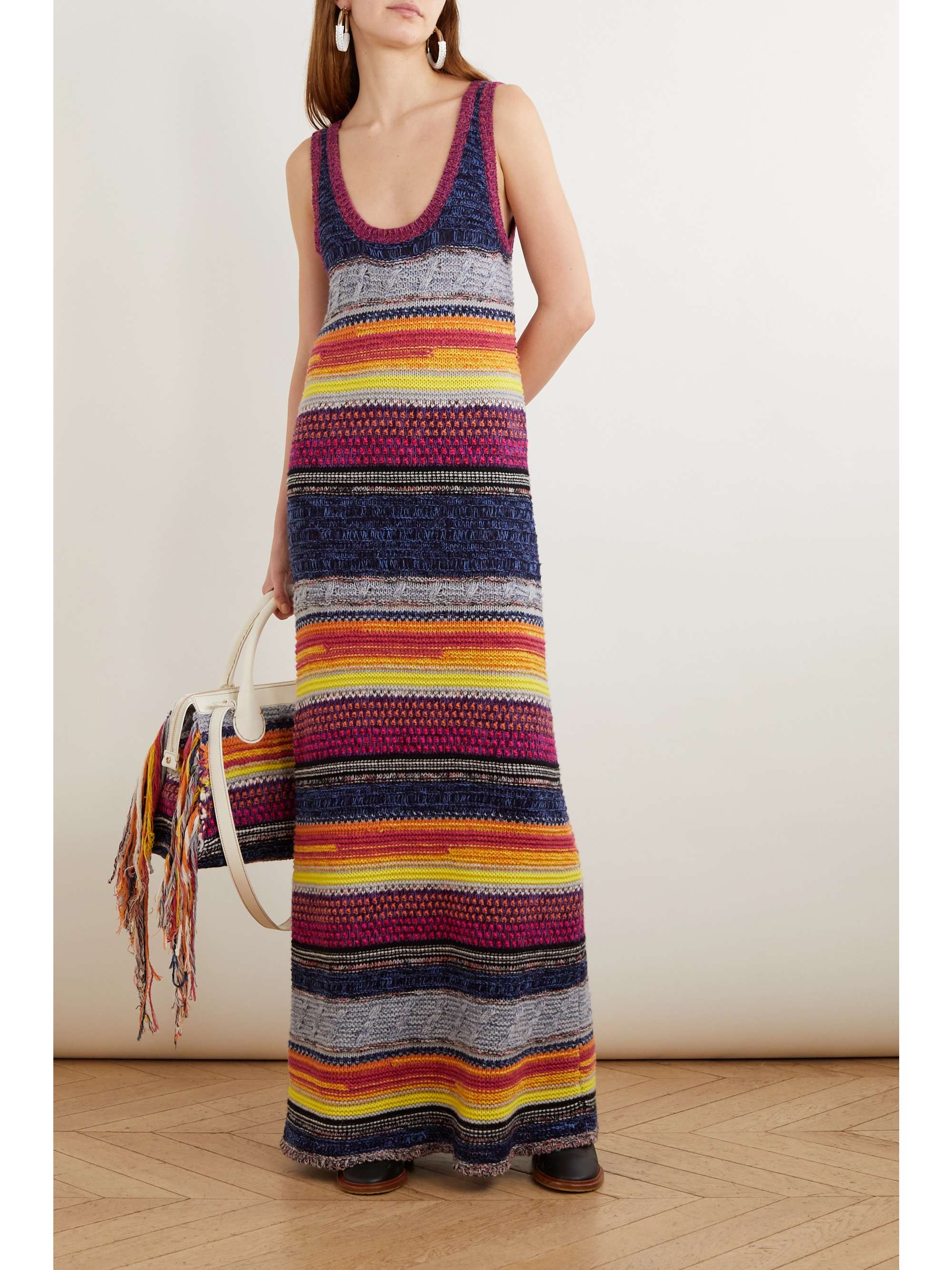 CHLOÉ Striped cashmere and wool-blend maxi dress