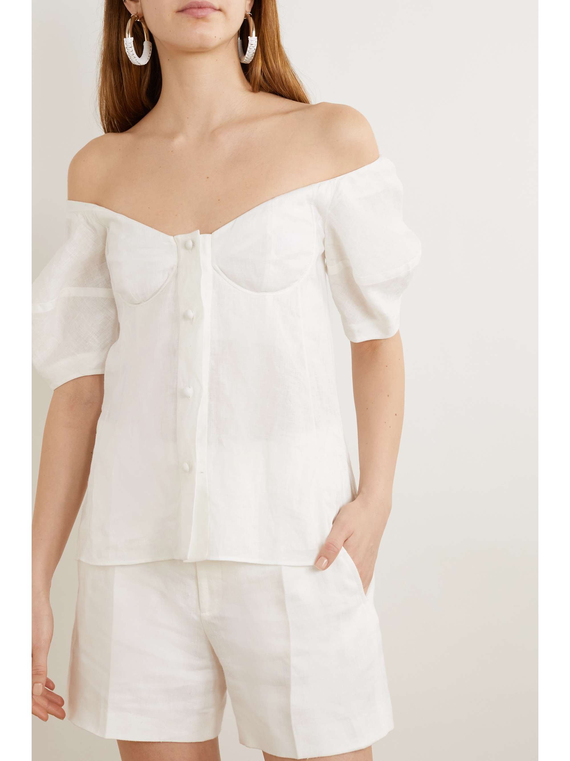 CHLOÉ Off-the-shoulder linen blouse