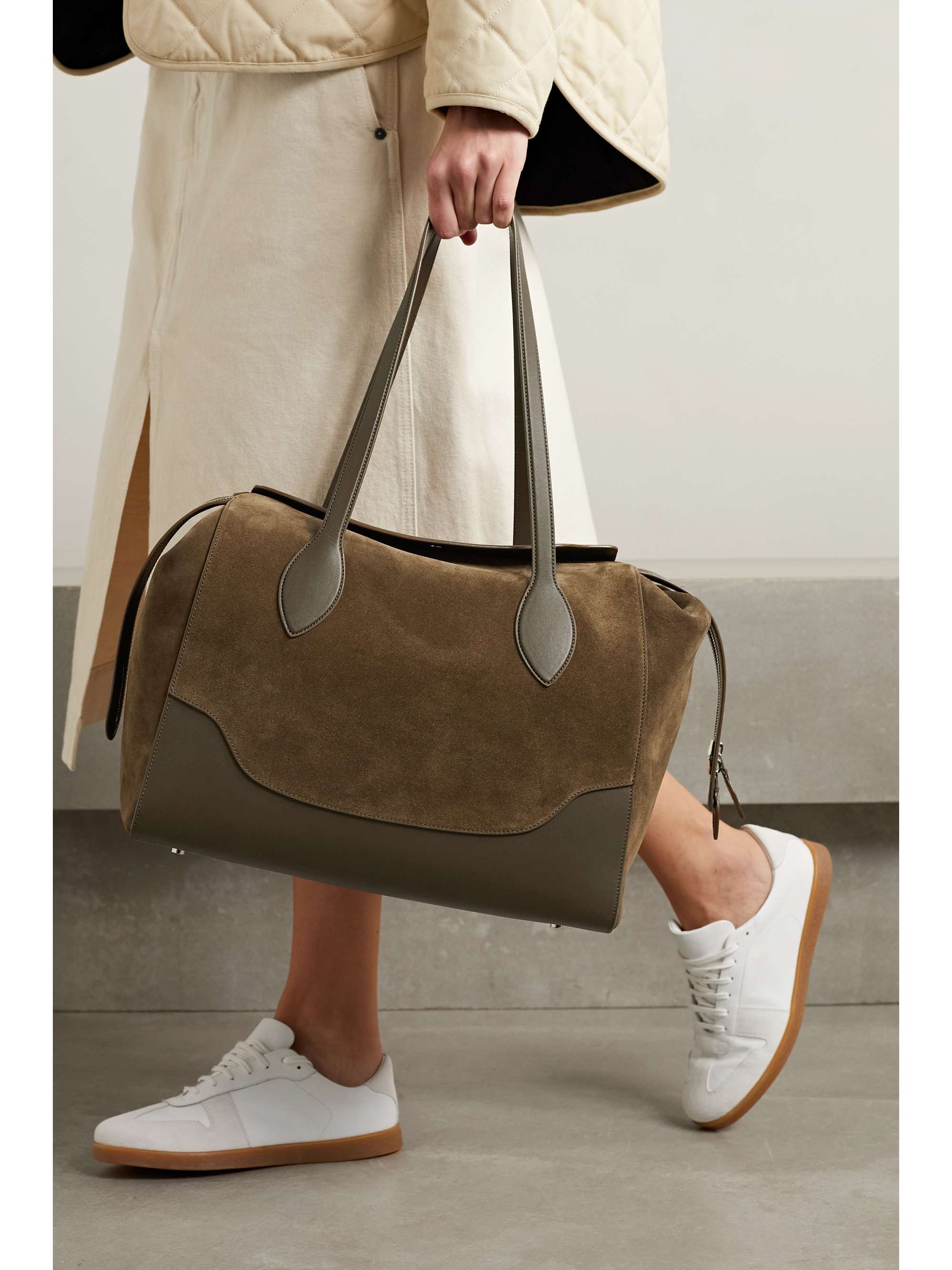 LORO PIANA Sesia Happy Day XL leather-trimmed suede tote