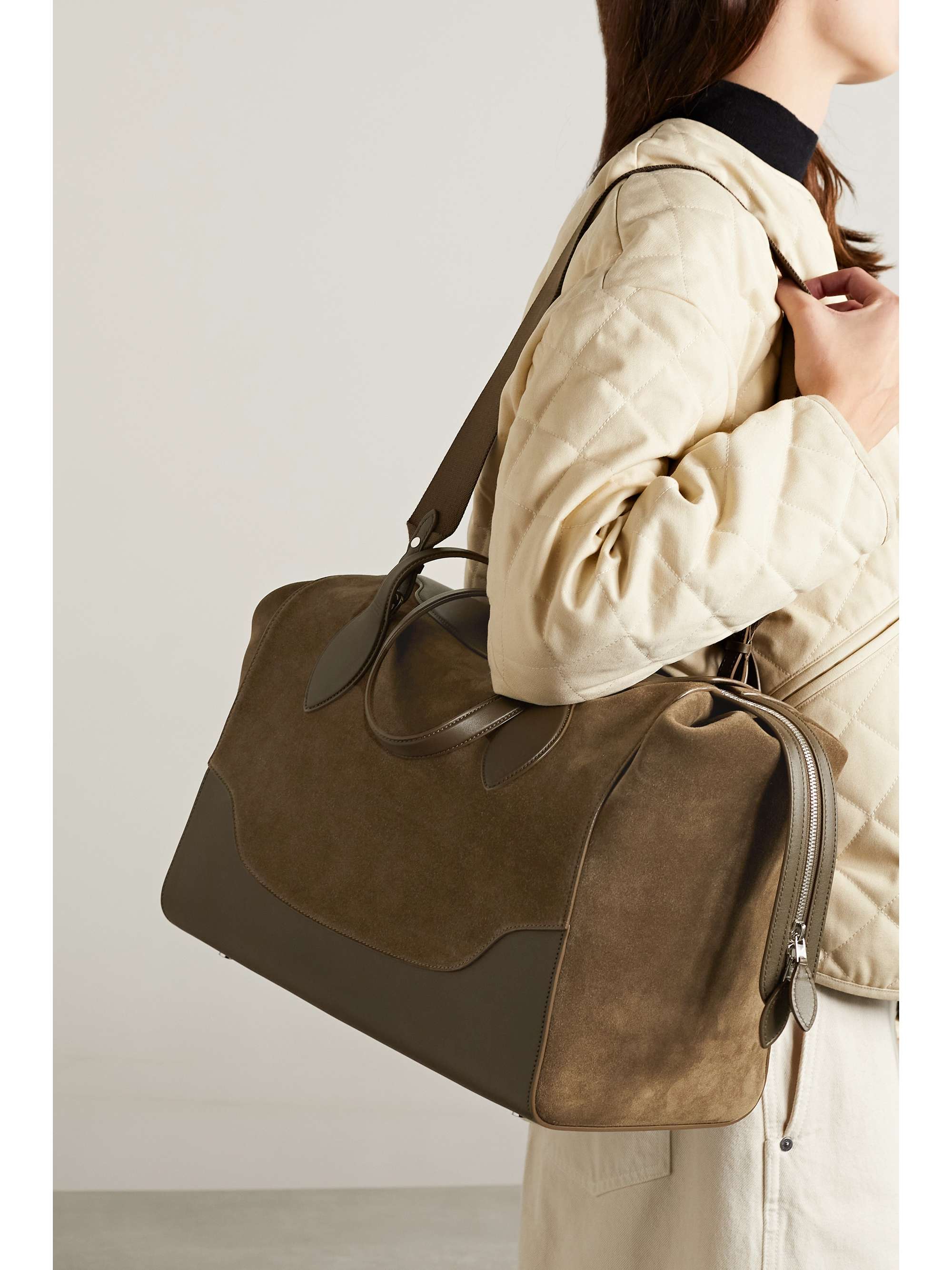 LORO PIANA Sesia Happy Day XL leather-trimmed suede tote