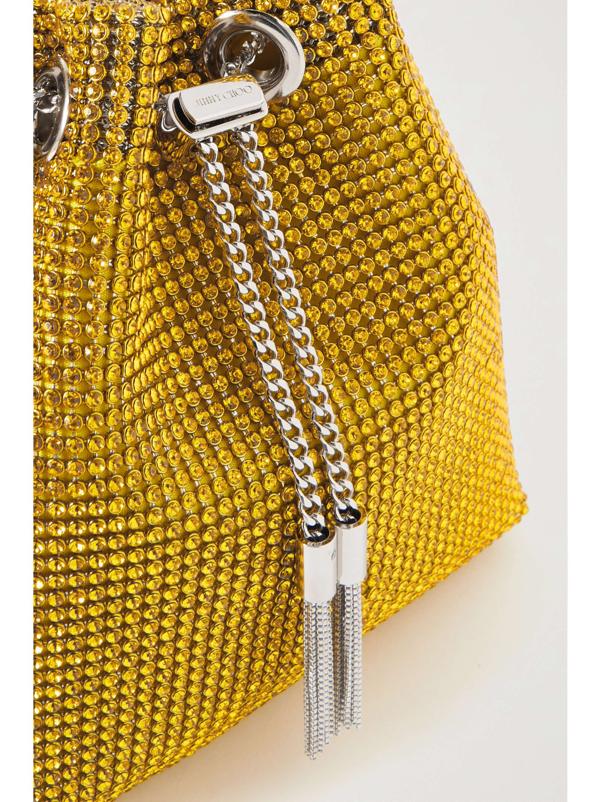 JIMMY CHOO Bon Bon crystal-embellished satin bucket bag