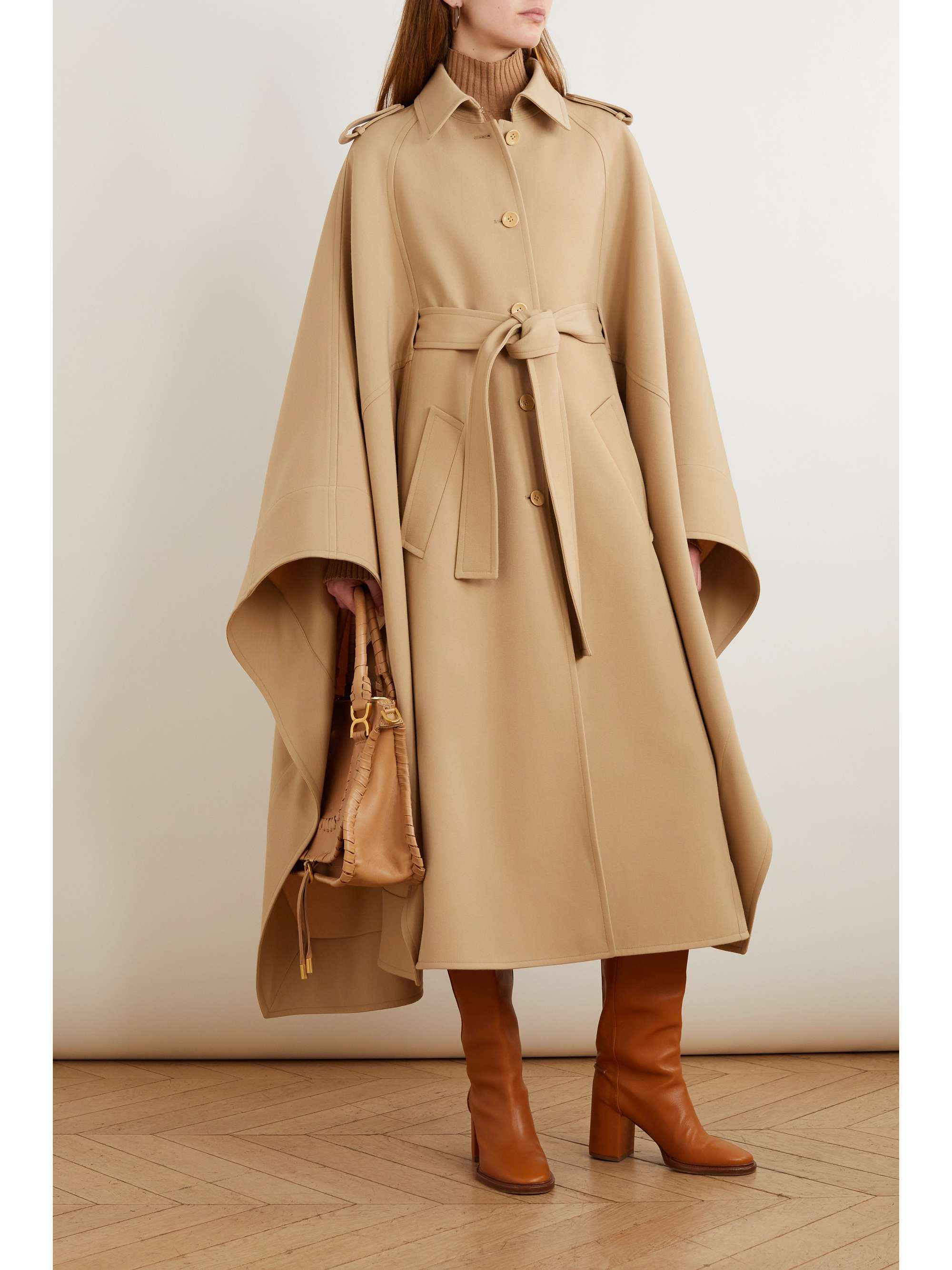 Chlo Belted Cape Effect Wool Trench Coat Net A Porter